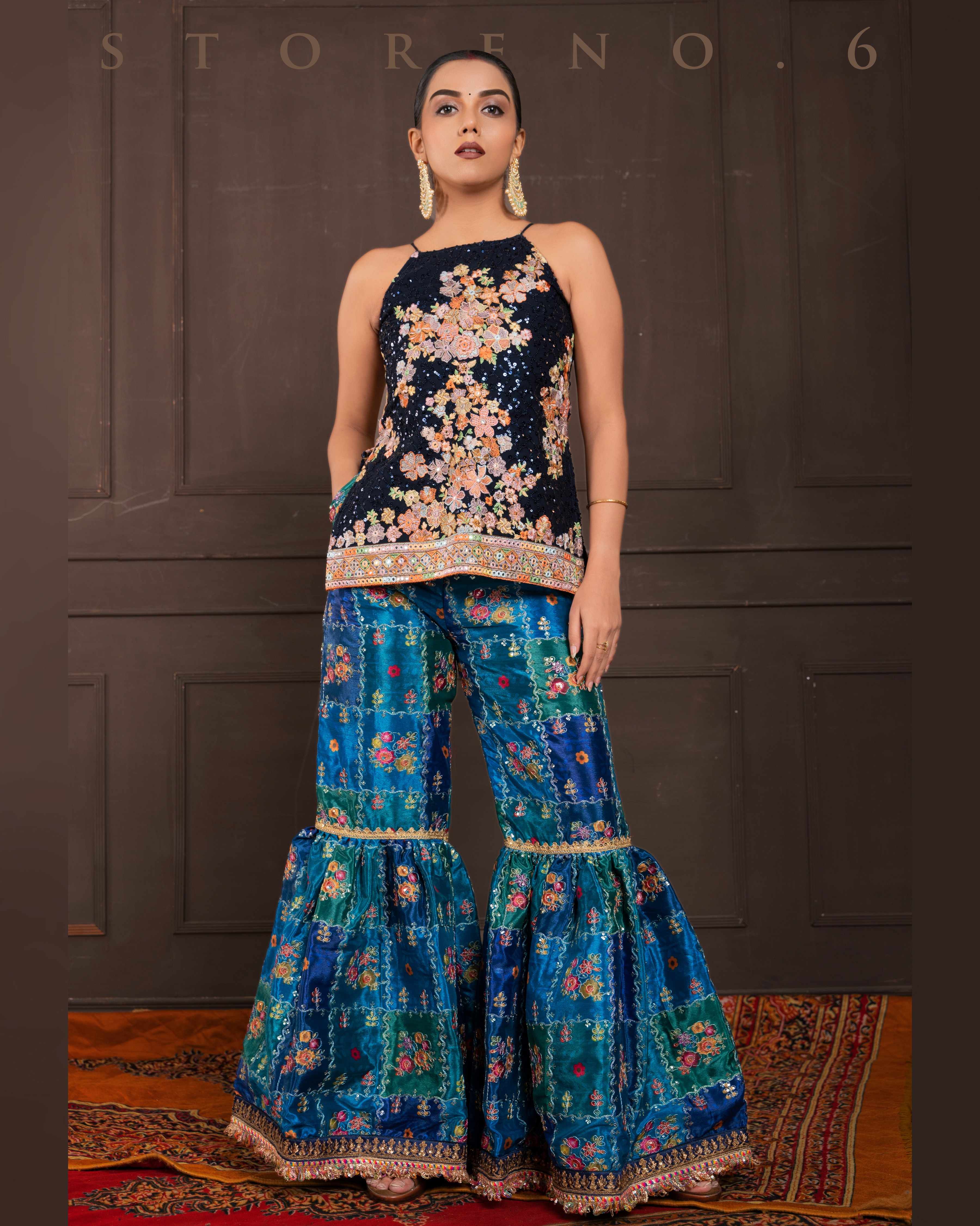 PRUSSIAN PARADISE KURTI AND SHARARA SET
