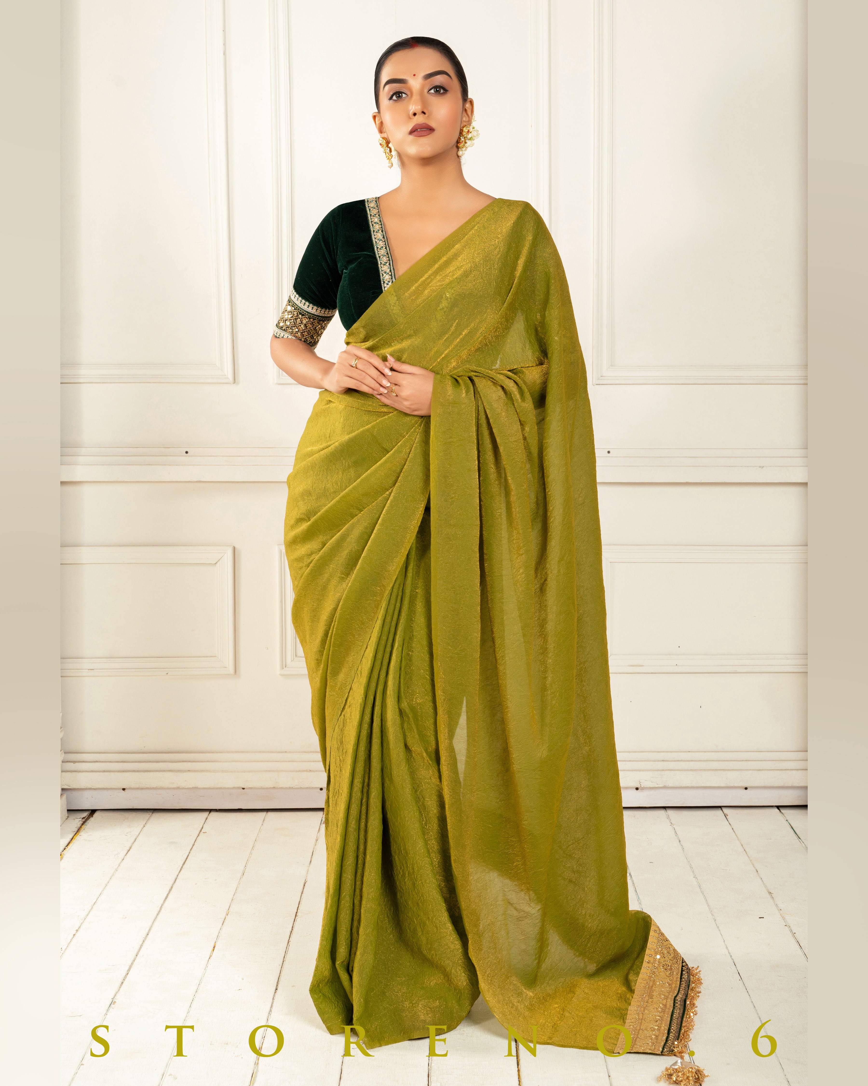 CELEBRITY CHIC SAREE WITH FOREST FIESTA BLOUSE