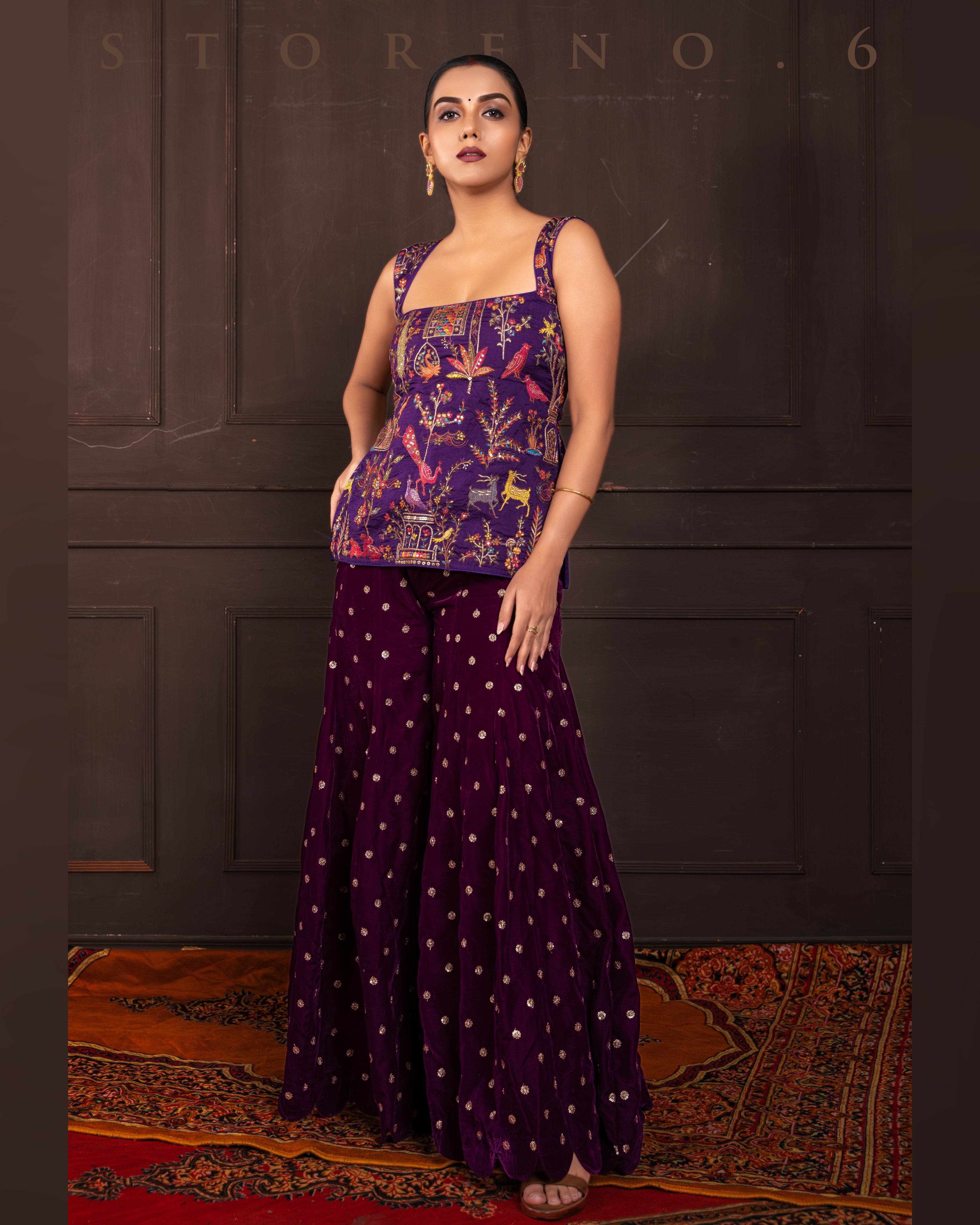 PLUM POISE KURTI AND SHARARA SET