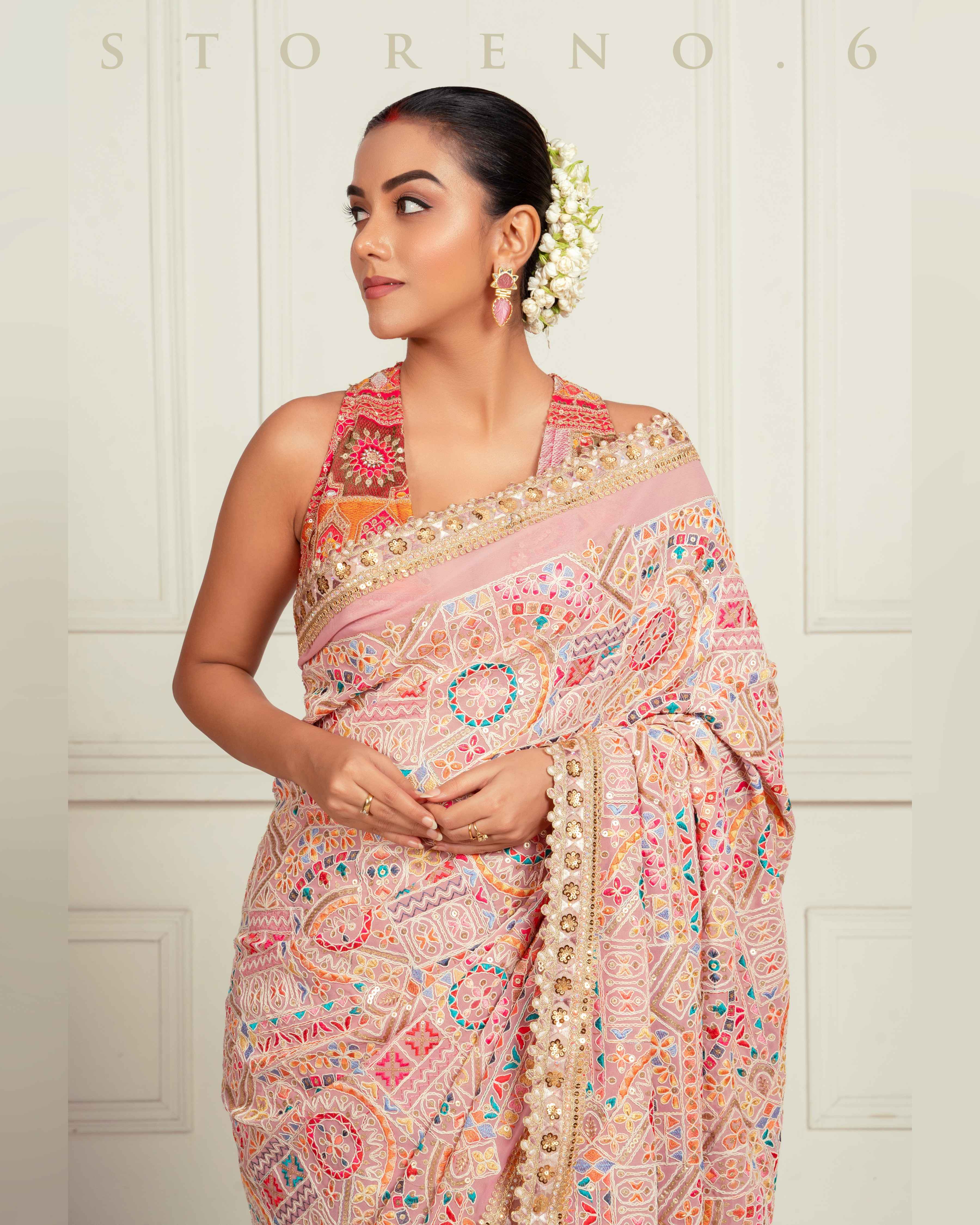 FROSTED FLAMINGO SAREE WITH FUCHSIA FUSION FOXY BLOUSE