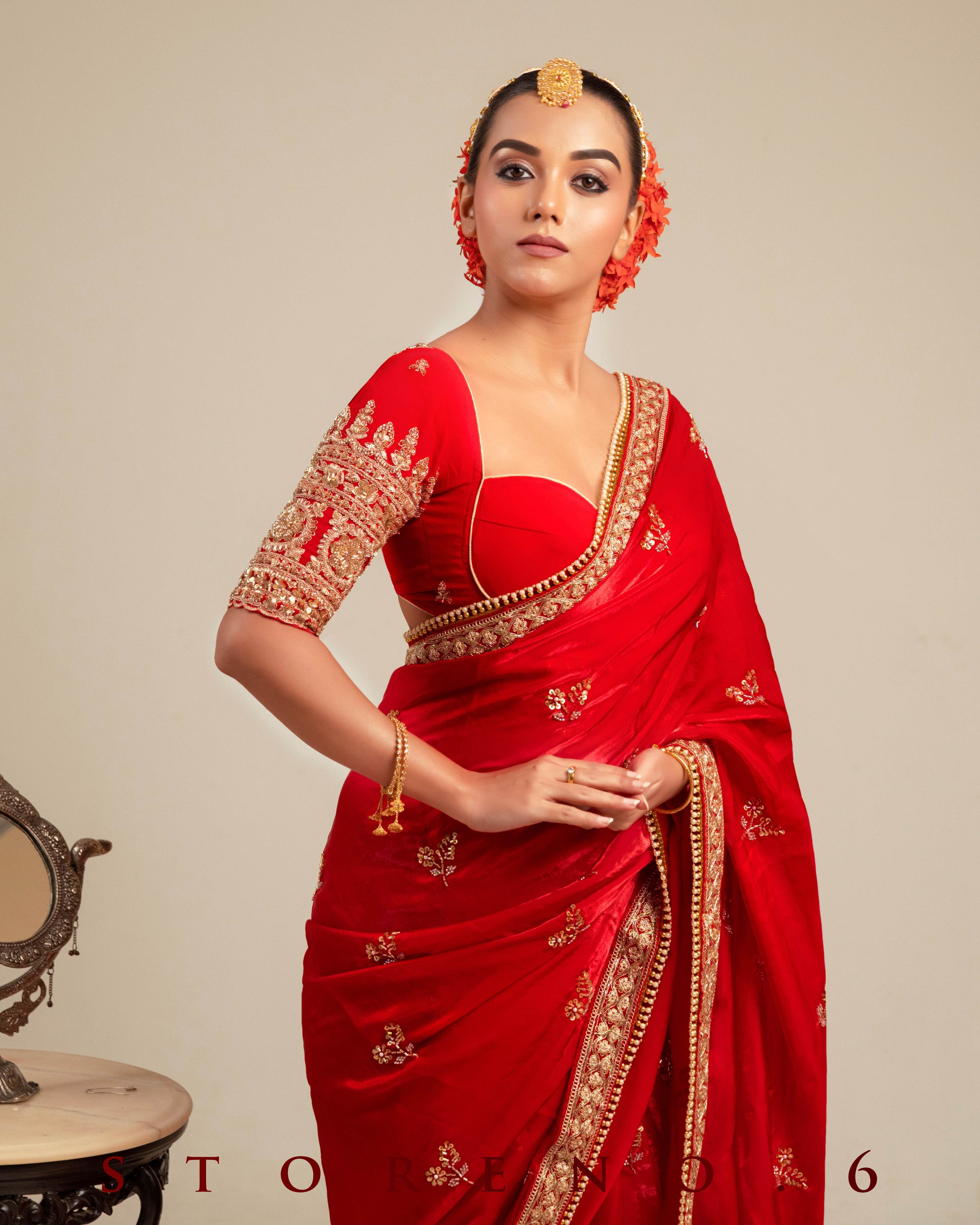 CRIMSON CAROUSAL SAREE WITH MAGNETIC MUSE BLOUSE