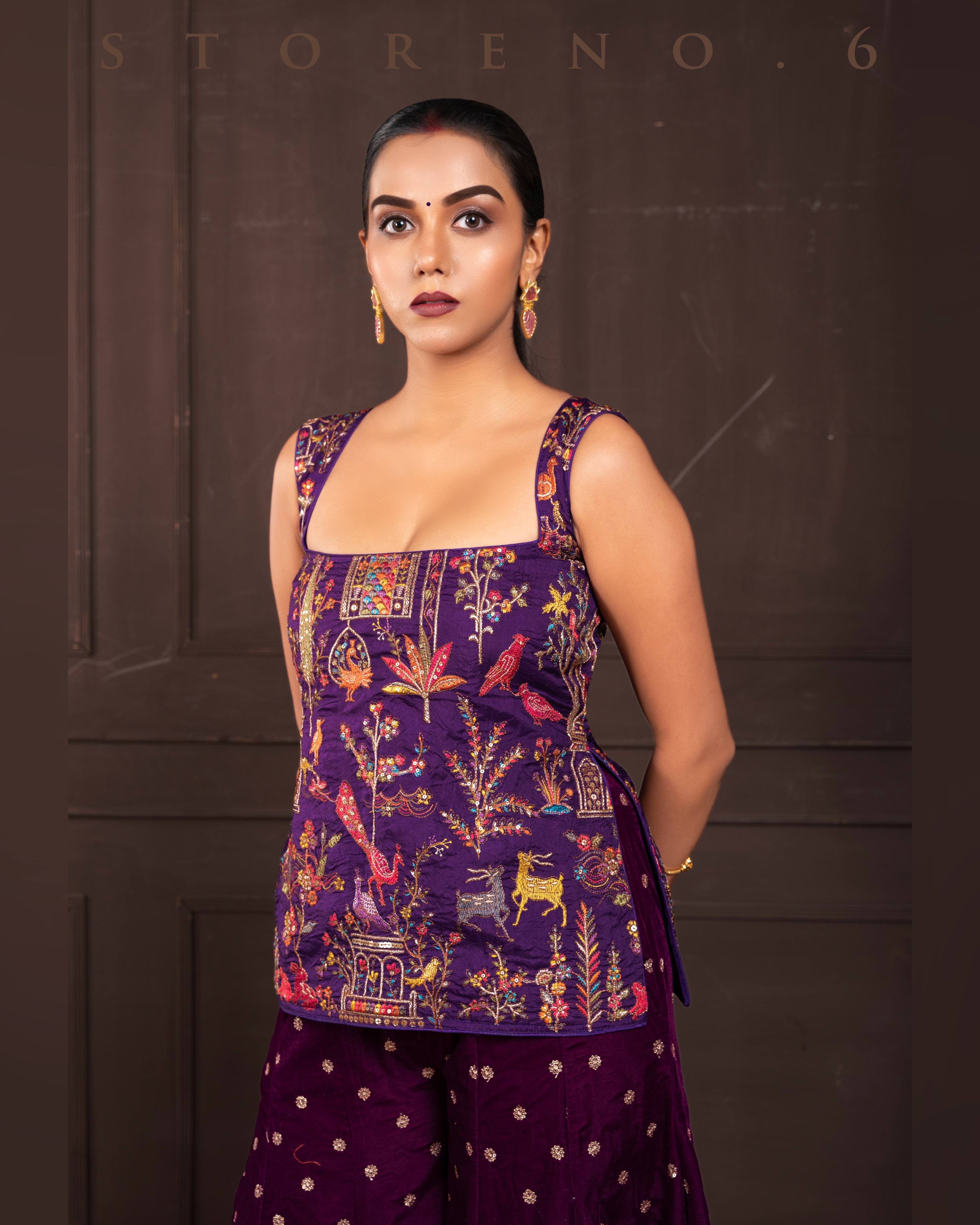 PLUM POISE KURTI AND SHARARA SET