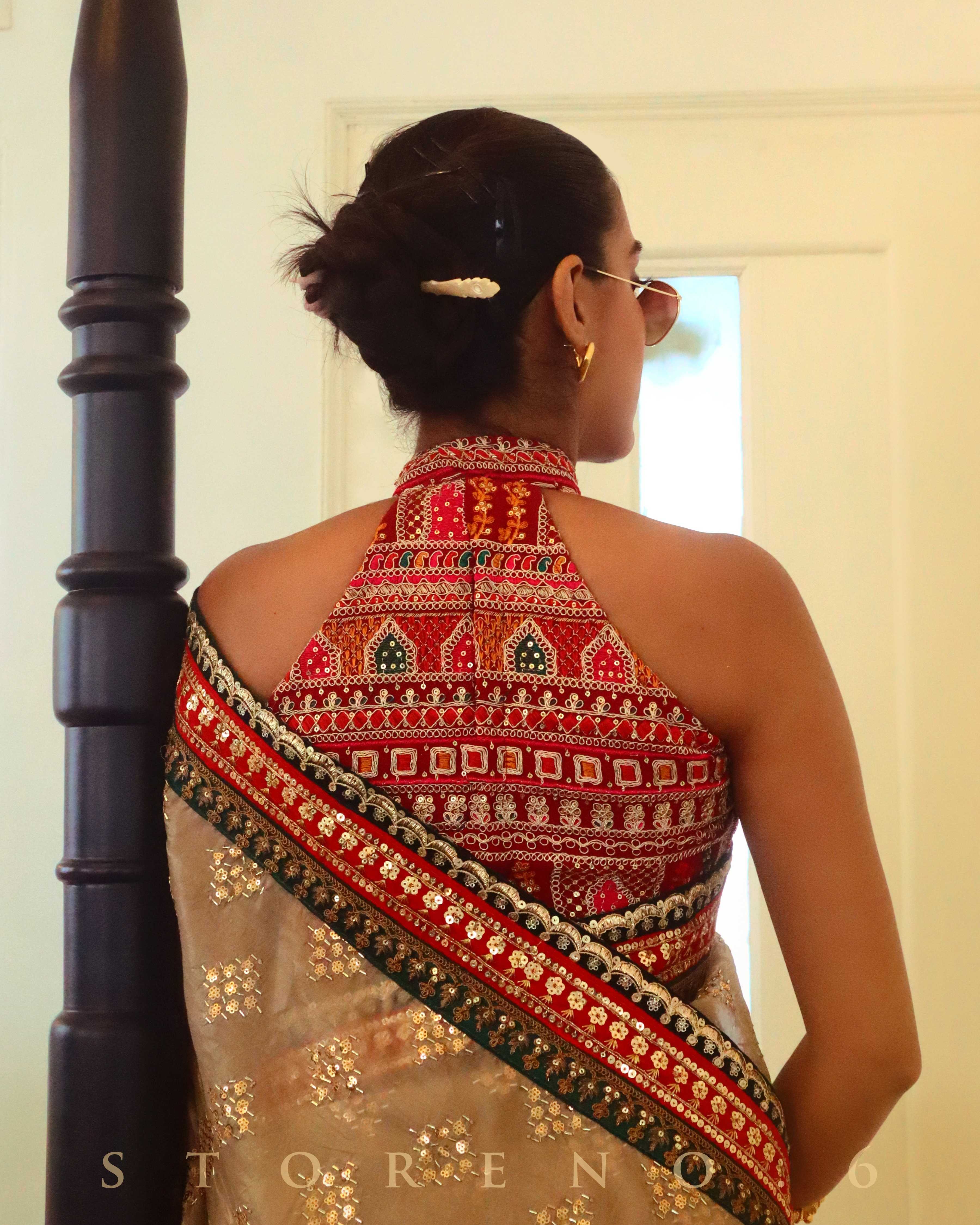 APRIL AESTHETIC SAREE WITH SANGRIA SENSATION SLEEVELESS BLOUSE