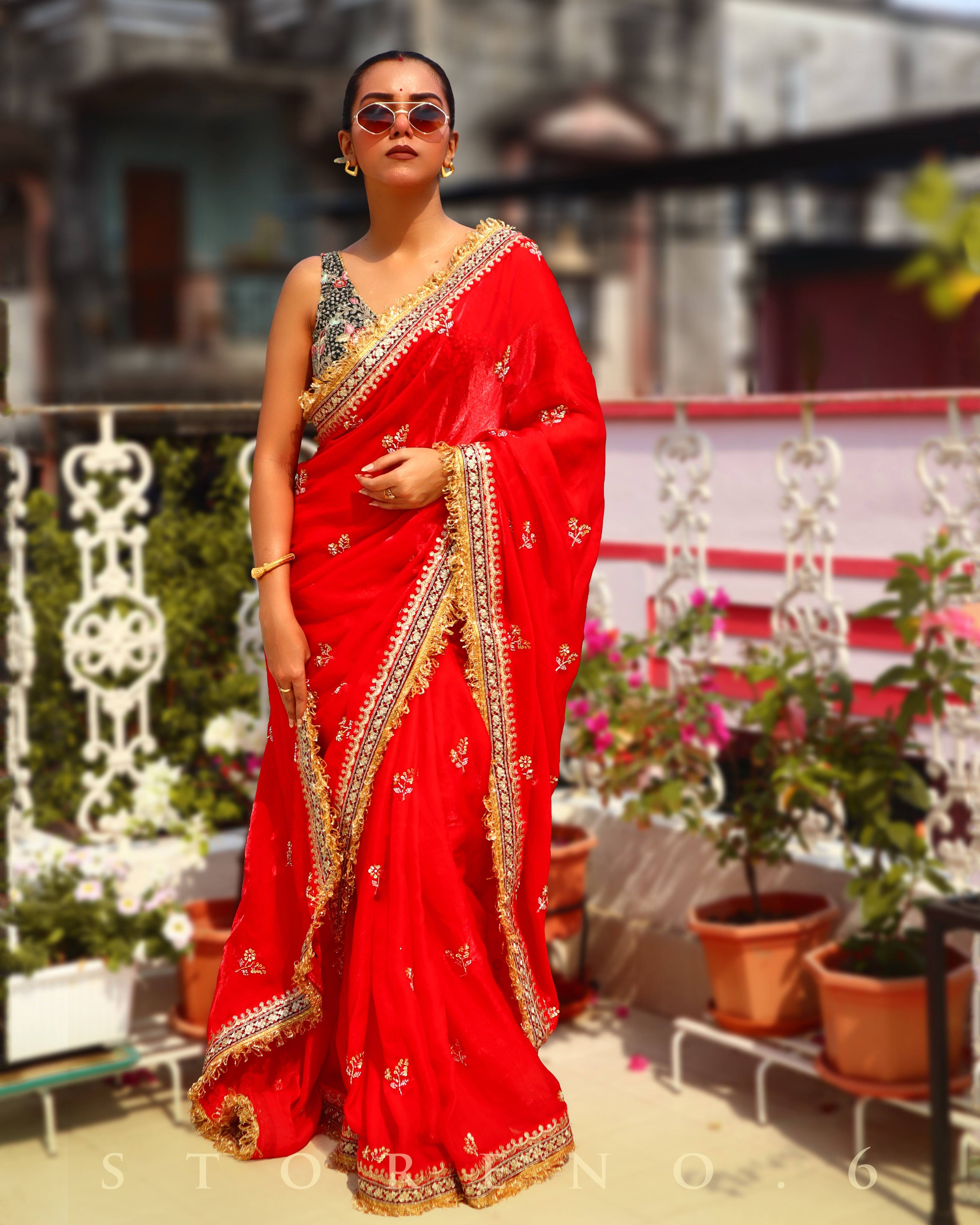 JULY JUBILEE SAREE WITH PINE PARADISE SLEEVELESS BLOUSE
