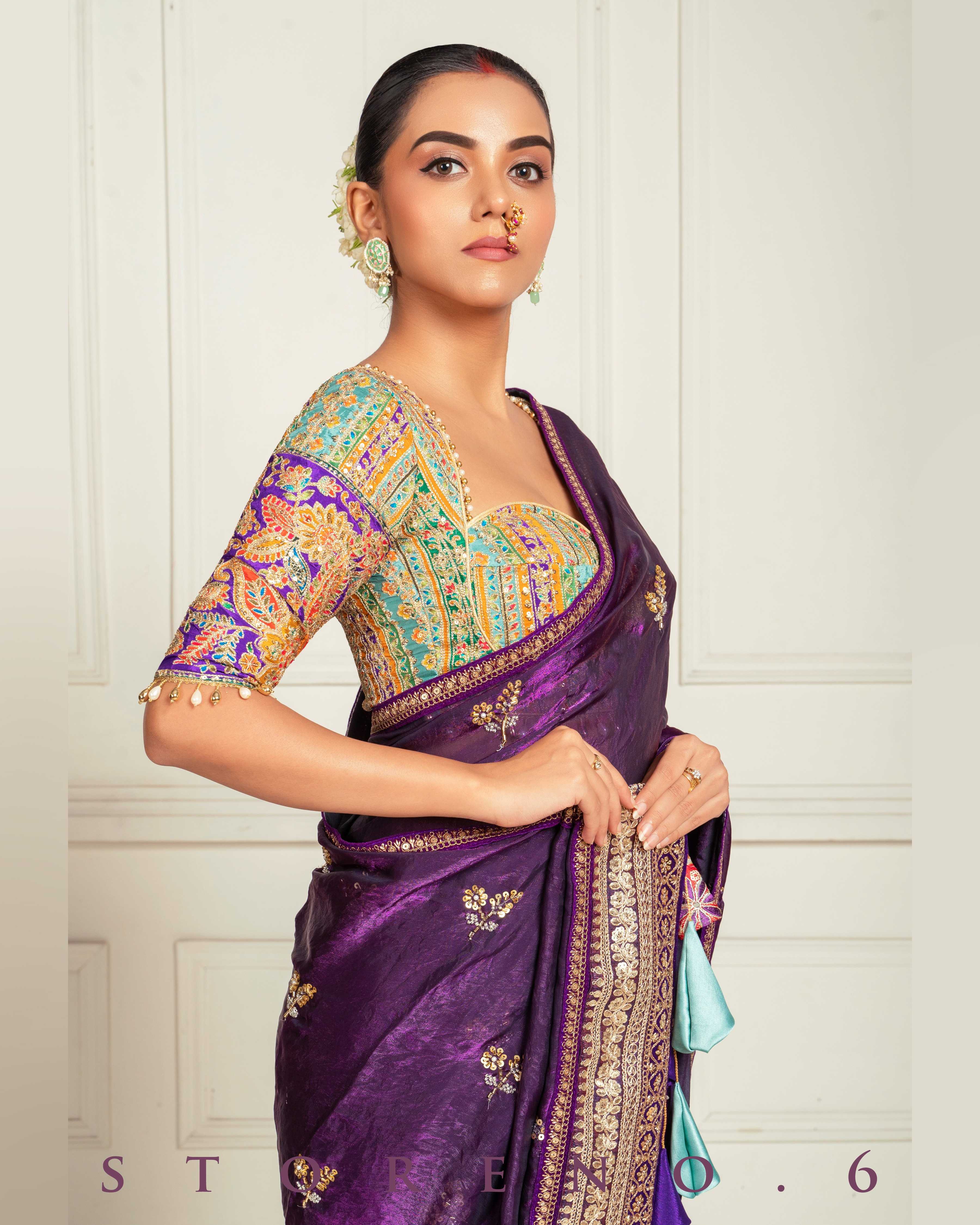 RAISIN RITZY SEQUEL SAREE WITH TEAL TREASURE BLOUSE