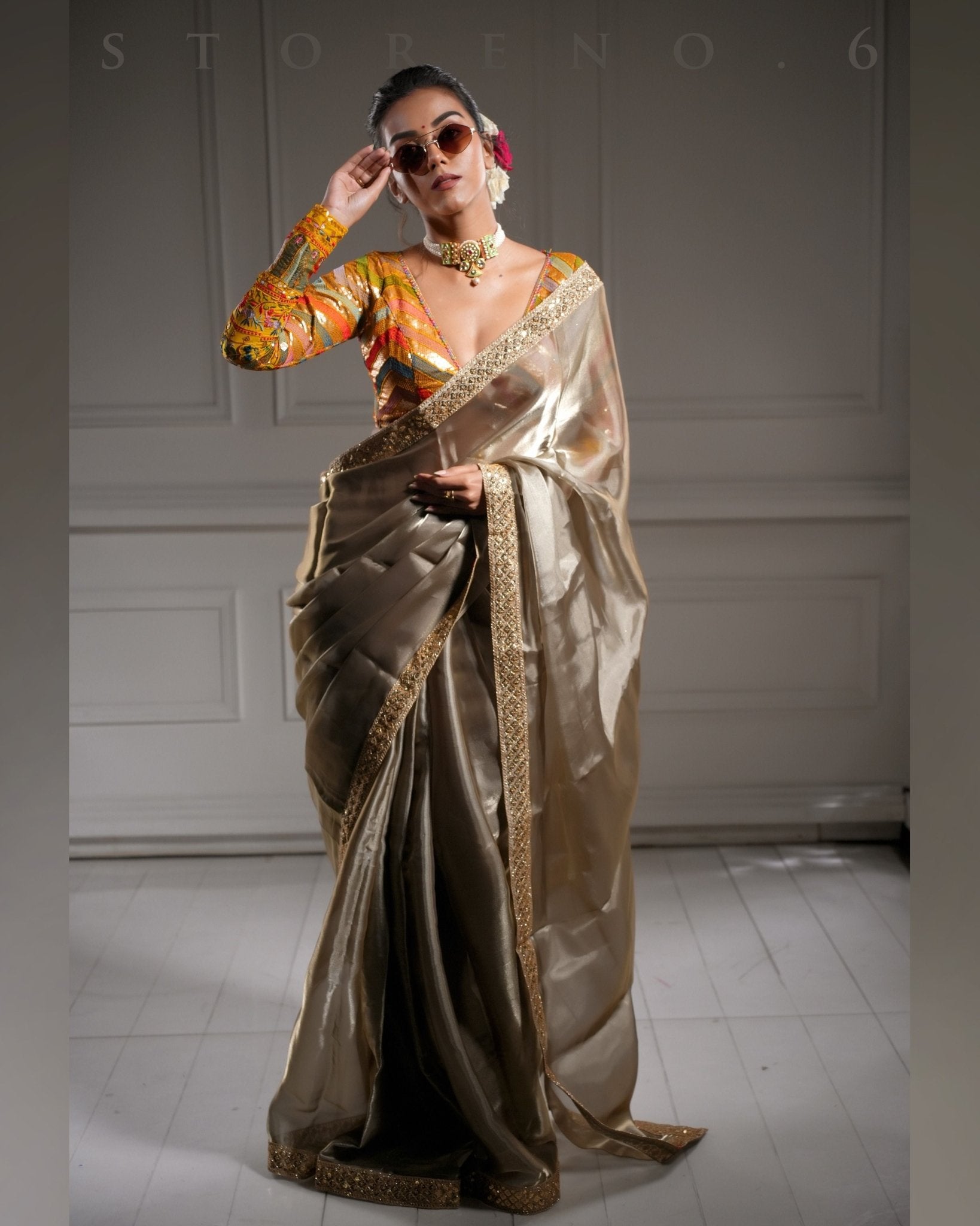 NOOR-E-SONA-Y SAREE WITH BEBAAK ZARD BLOUSE