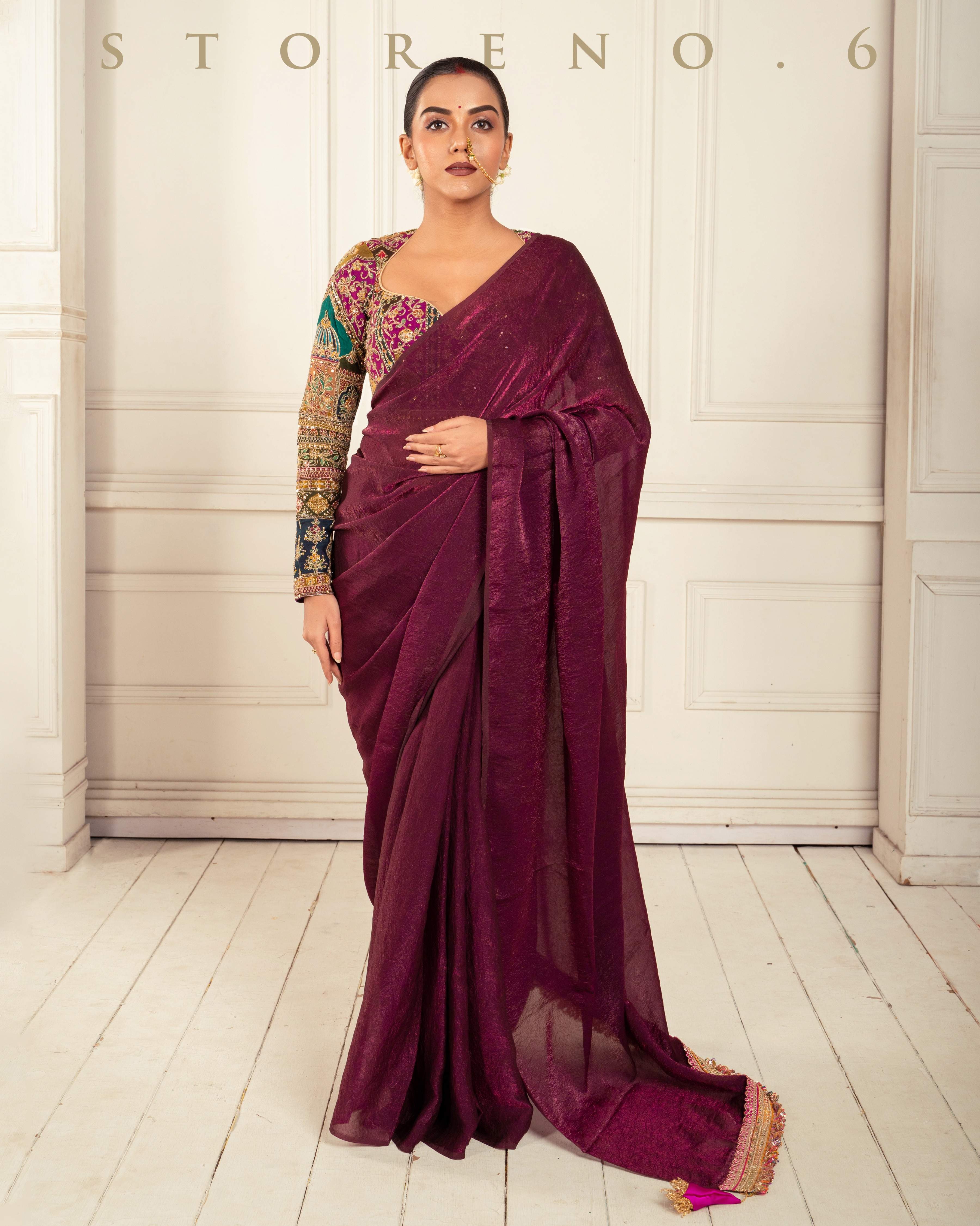 MIDNIGHT MAHOGANY SAREE WITH COUTURE CHARM BLOUSE
