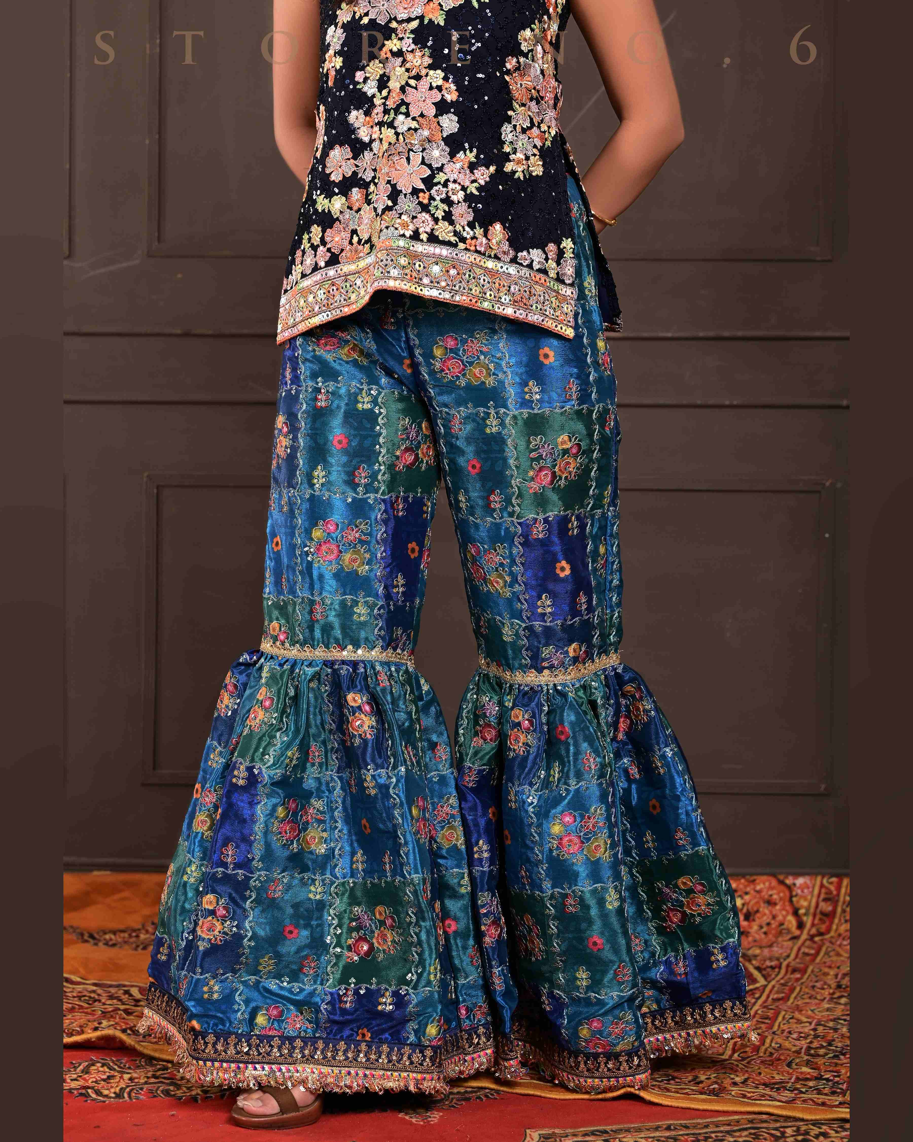 PRUSSIAN PARADISE KURTI AND SHARARA SET