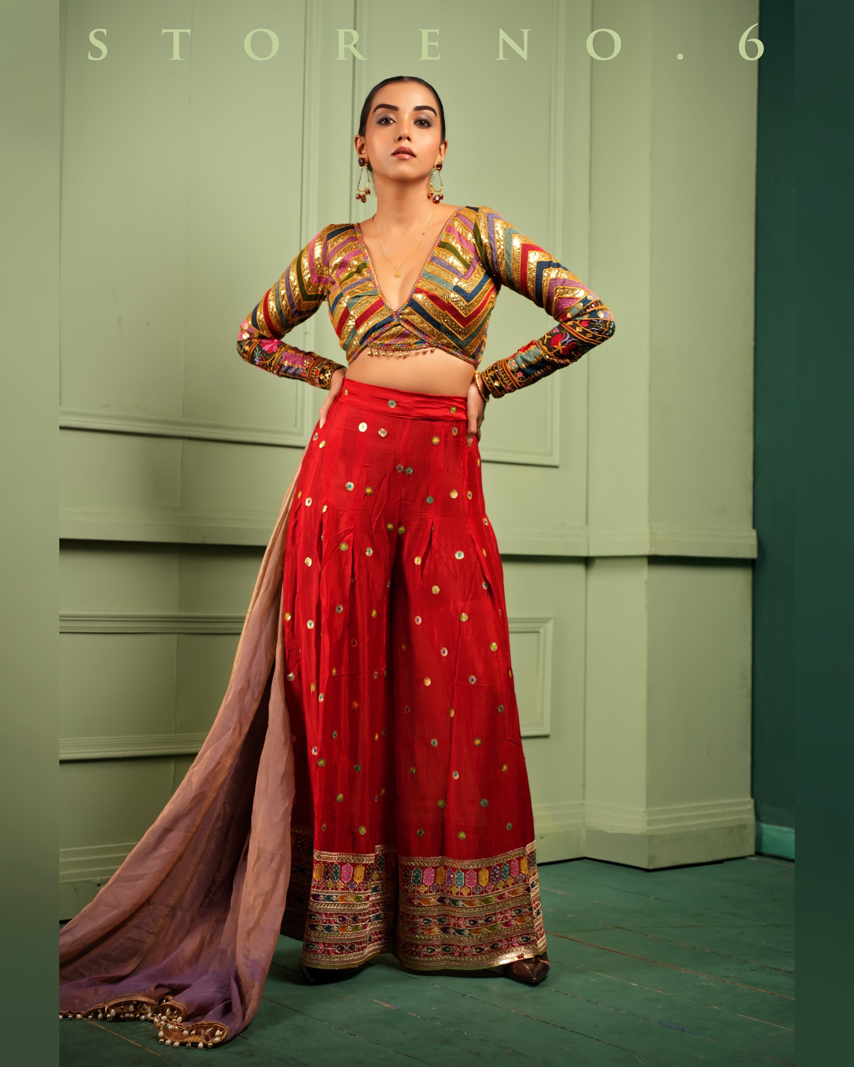 THE FESTIVE FLAIR PALAZZO AND BLOUSE SET