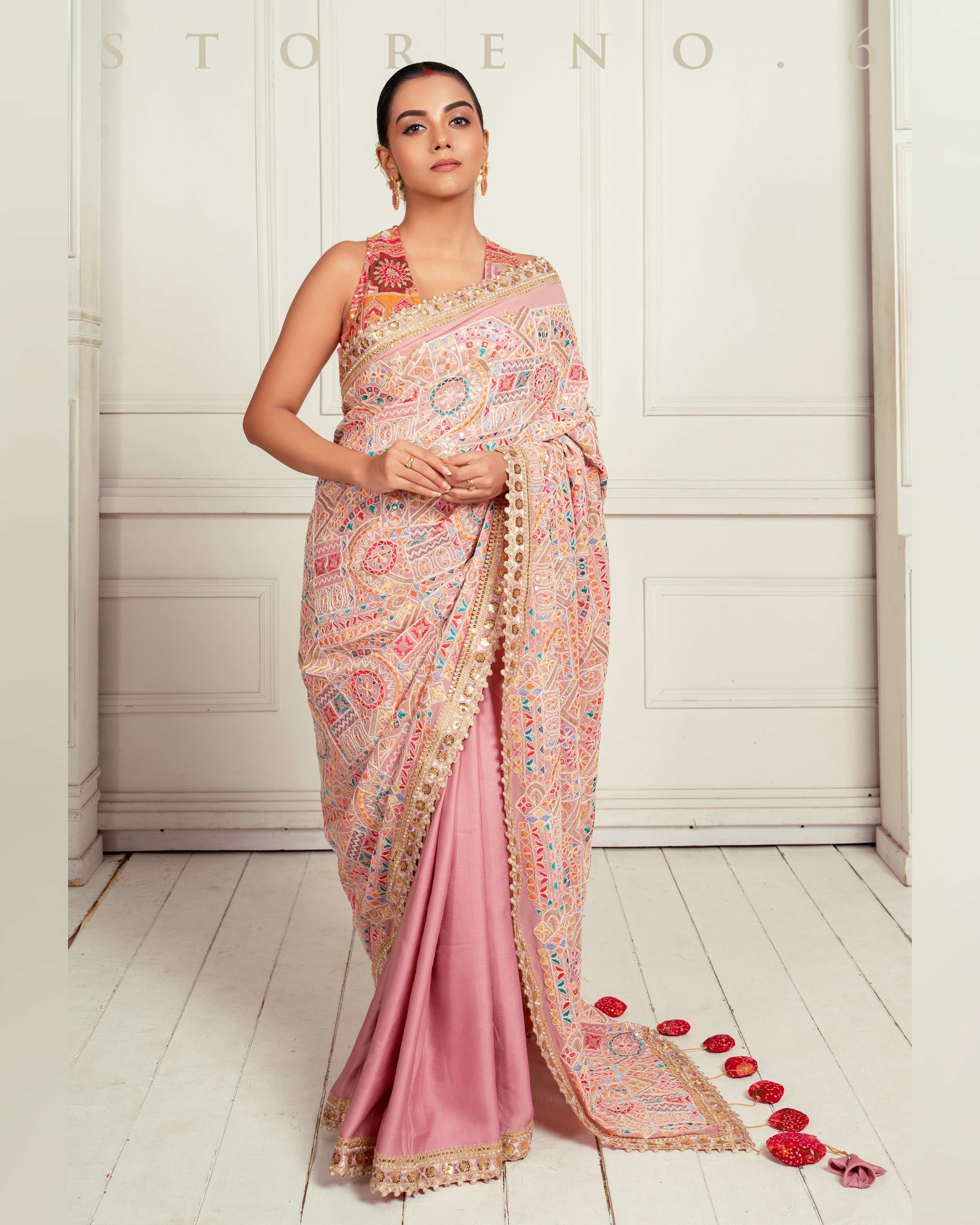 FROSTED FLAMINGO SAREE WITH FUCHSIA FUSION FOXY BLOUSE
