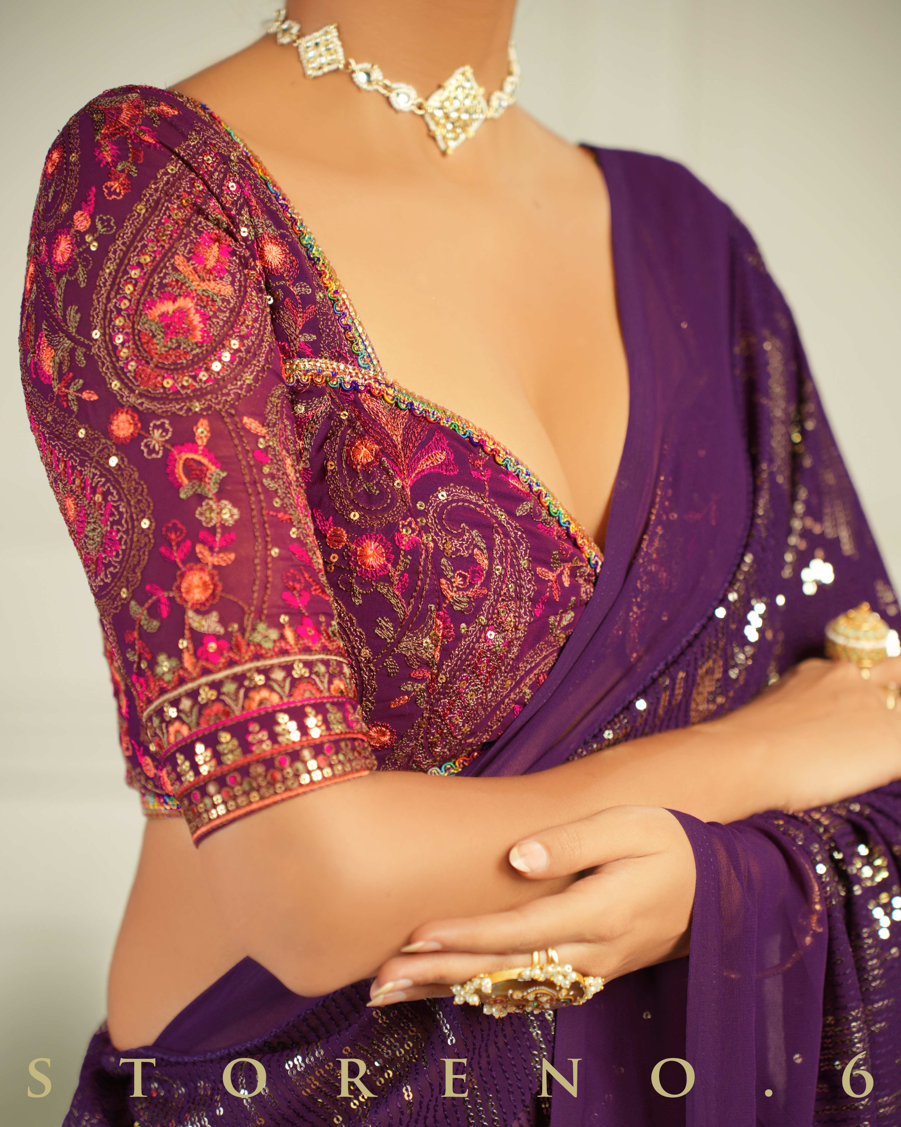BLACKBERRY BOURBON COCKTAIL SAREE WITH CHAHAT-E-GEHRA BLOUSE