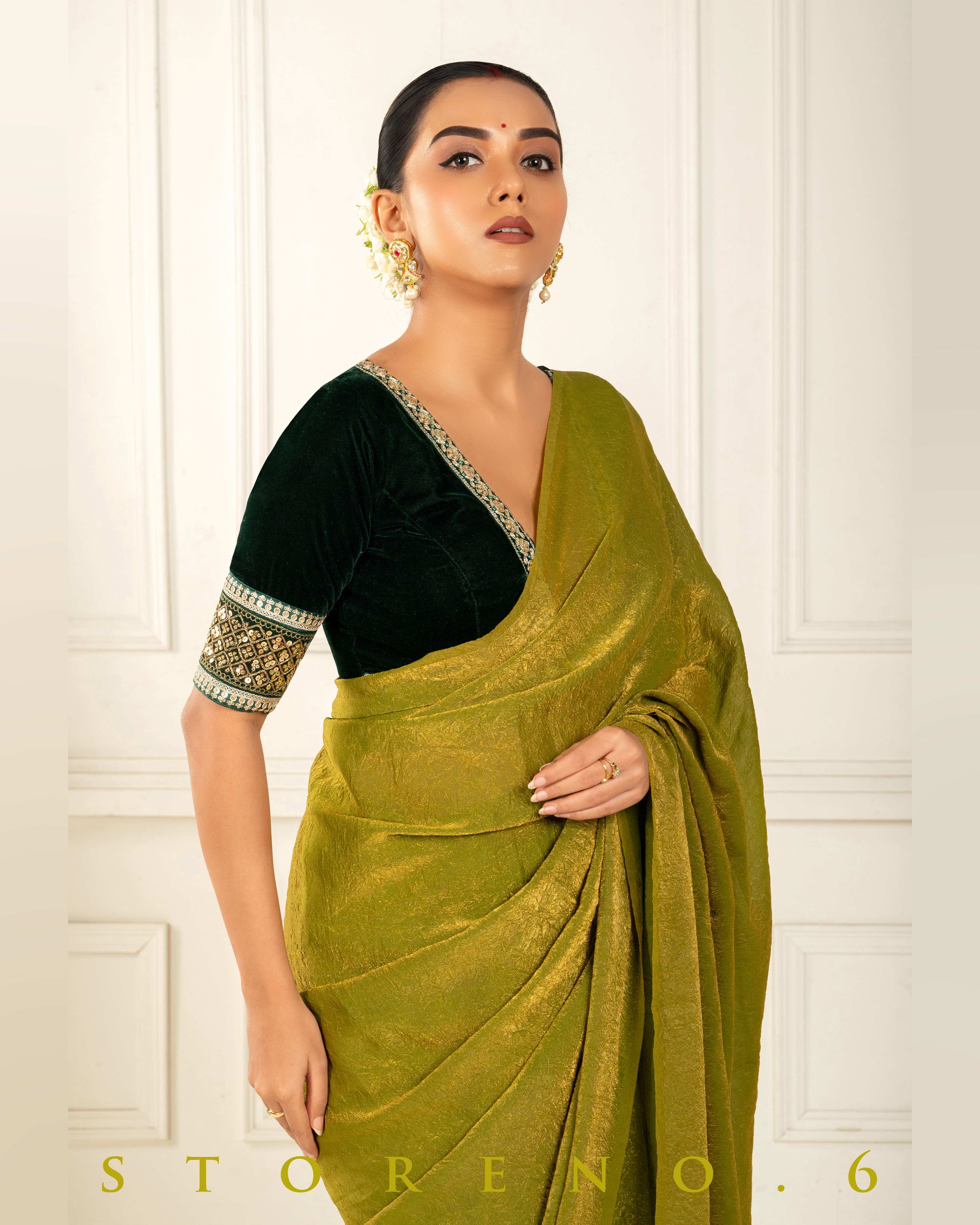 CELEBRITY CHIC SAREE WITH FOREST FIESTA BLOUSE