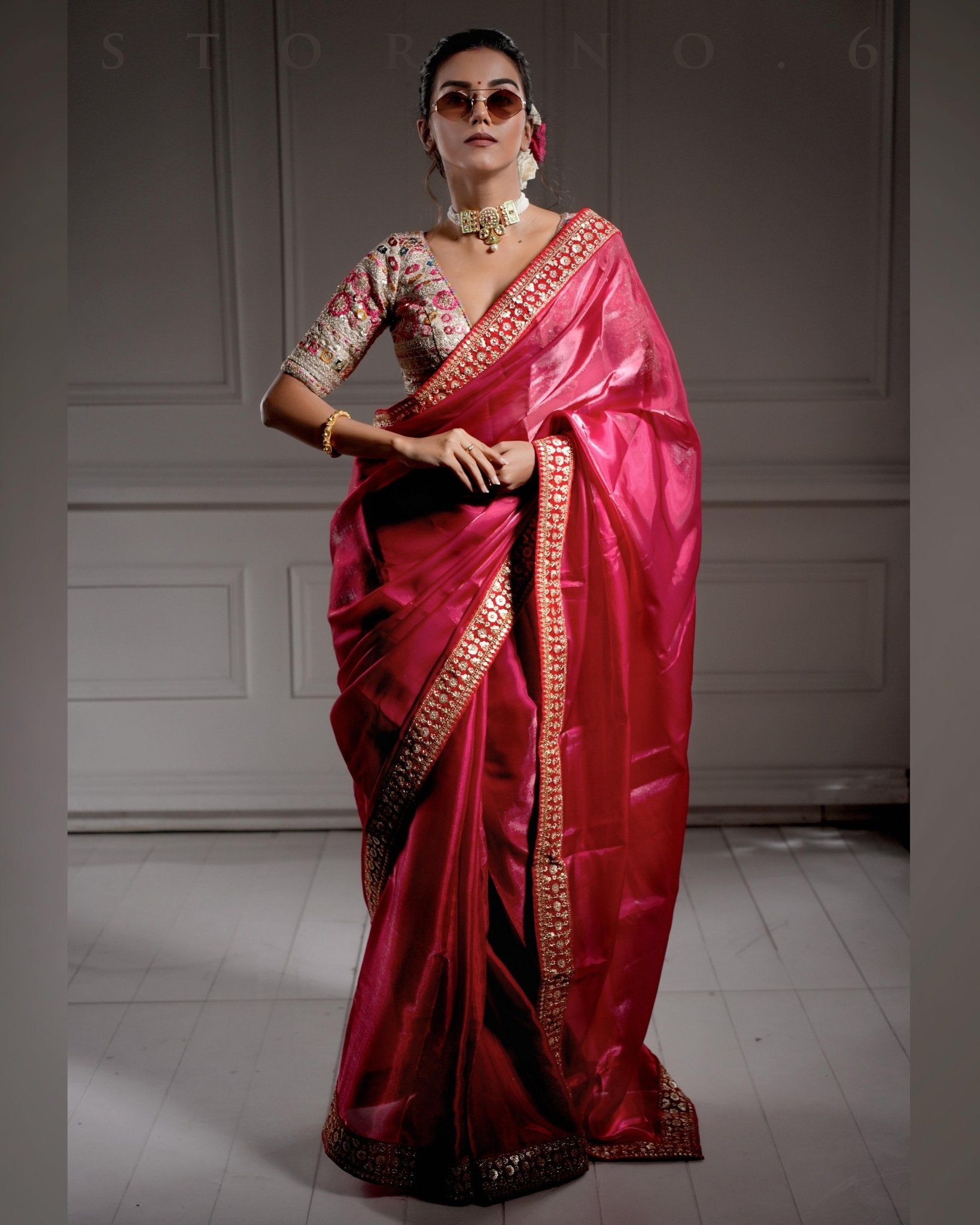 NOOR-E-SURKH SAREE WITH GUL KAARI SURMAI BLOUSE