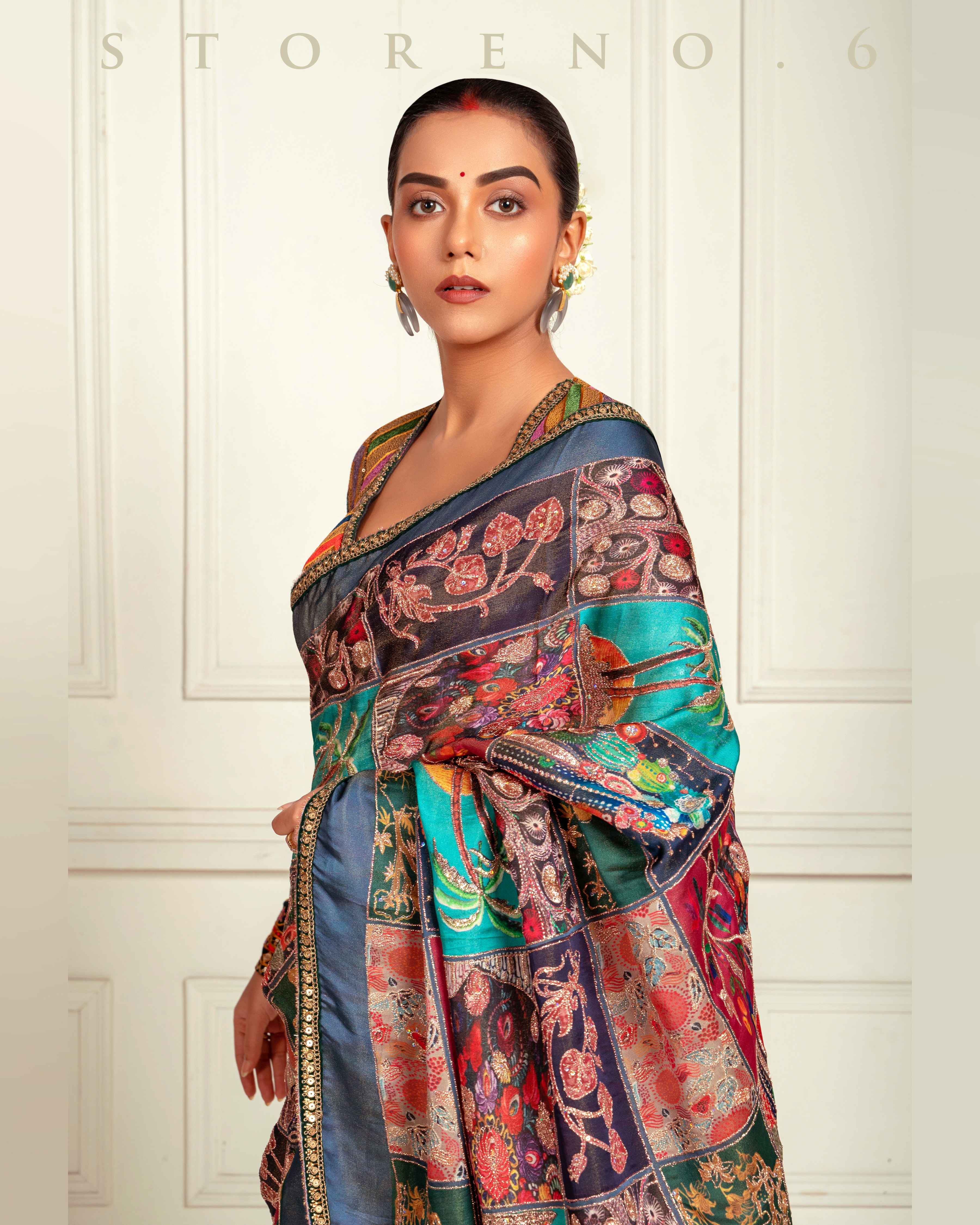 MYSTERY MUSE SAREE WITH BEBAAK SIAH PREMIUM BLOUSE