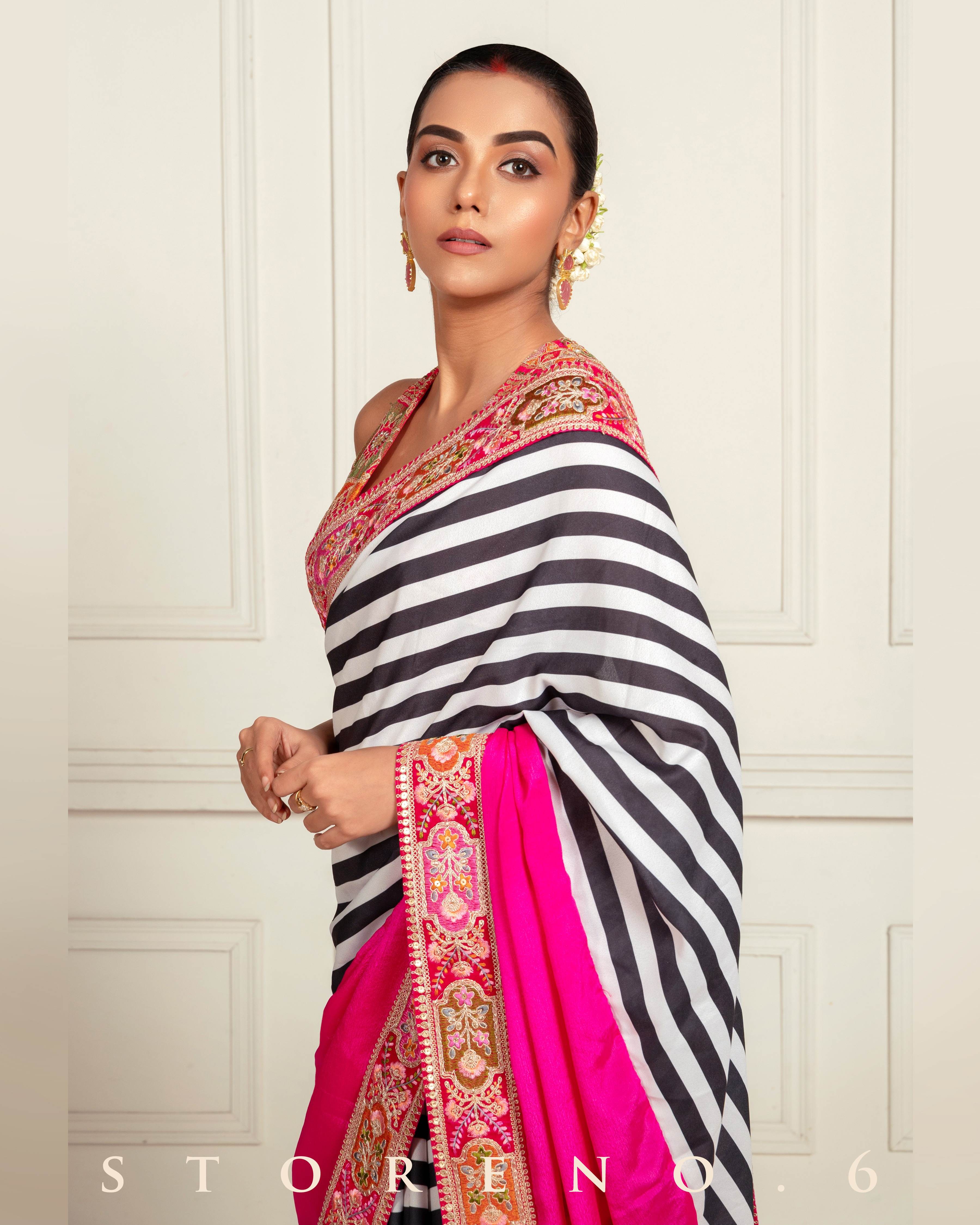 VINTAGE VISION SAREE WITH FUCHSIA FUSION FOXY BLOUSE