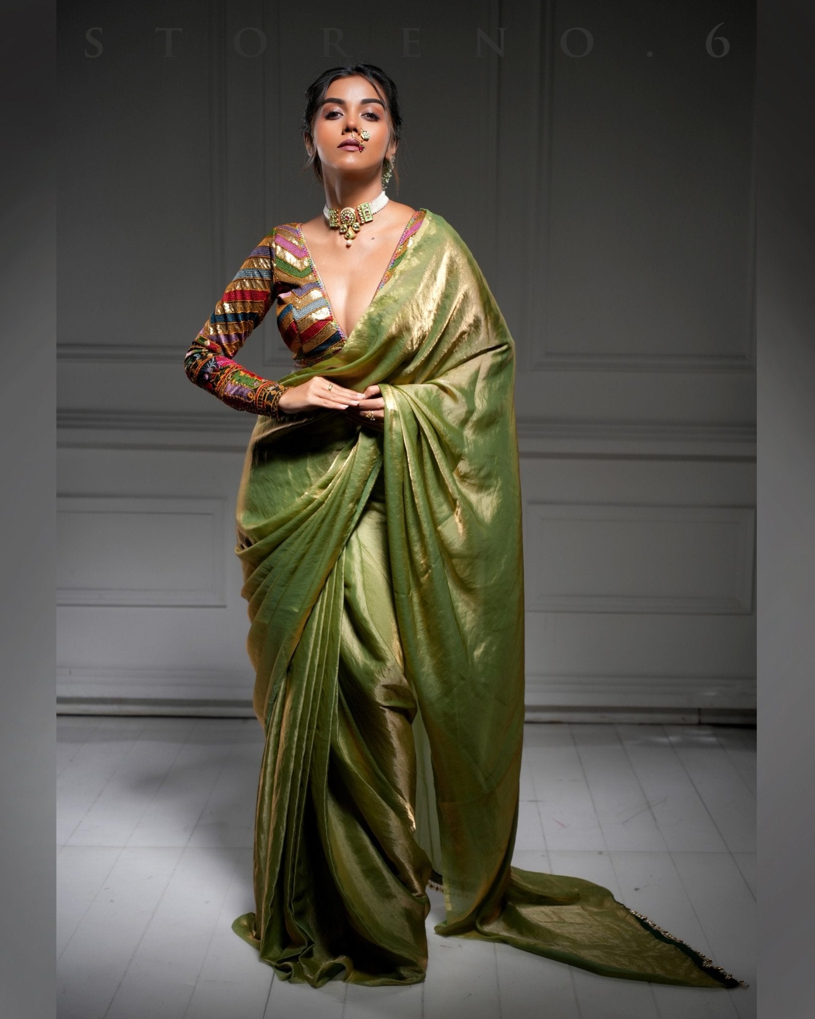 MEADOW WHISPER SAREE WITH BEBAAK SIAH BLOUSE