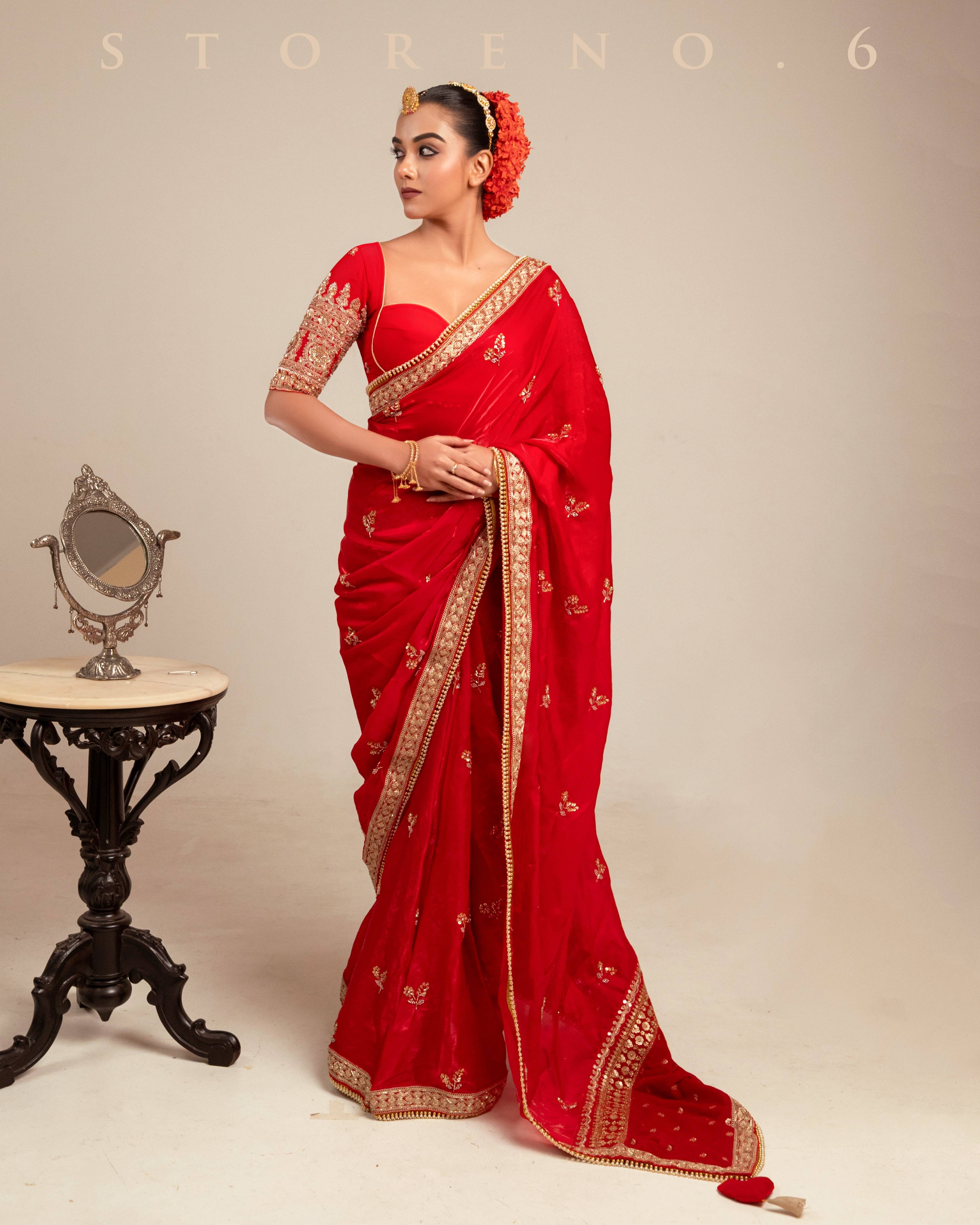 CRIMSON CAROUSAL SAREE WITH MAGNETIC MUSE BLOUSE