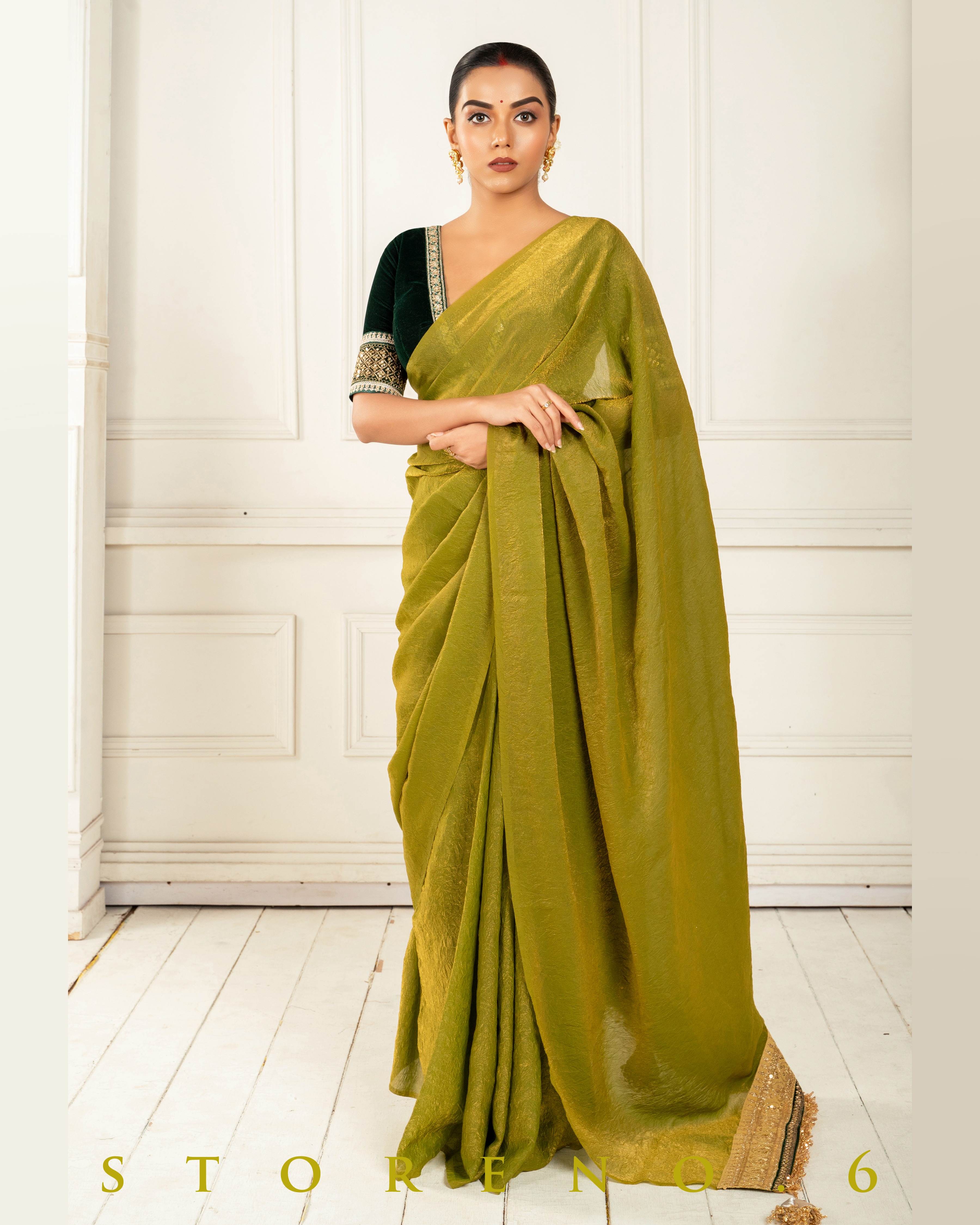 CELEBRITY CHIC SAREE WITH FOREST FIESTA BLOUSE