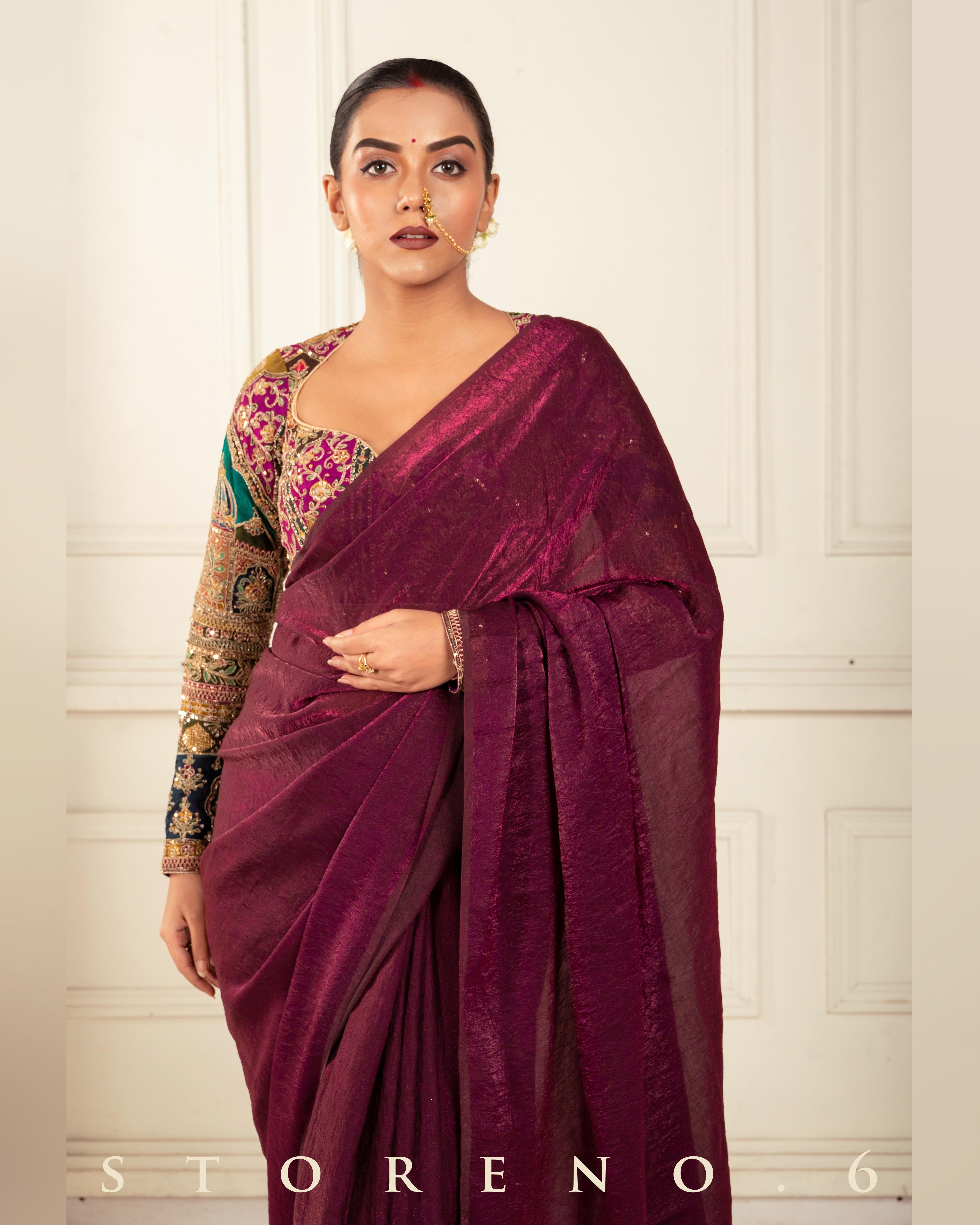 MIDNIGHT MAHOGANY SAREE WITH COUTURE CHARM BLOUSE