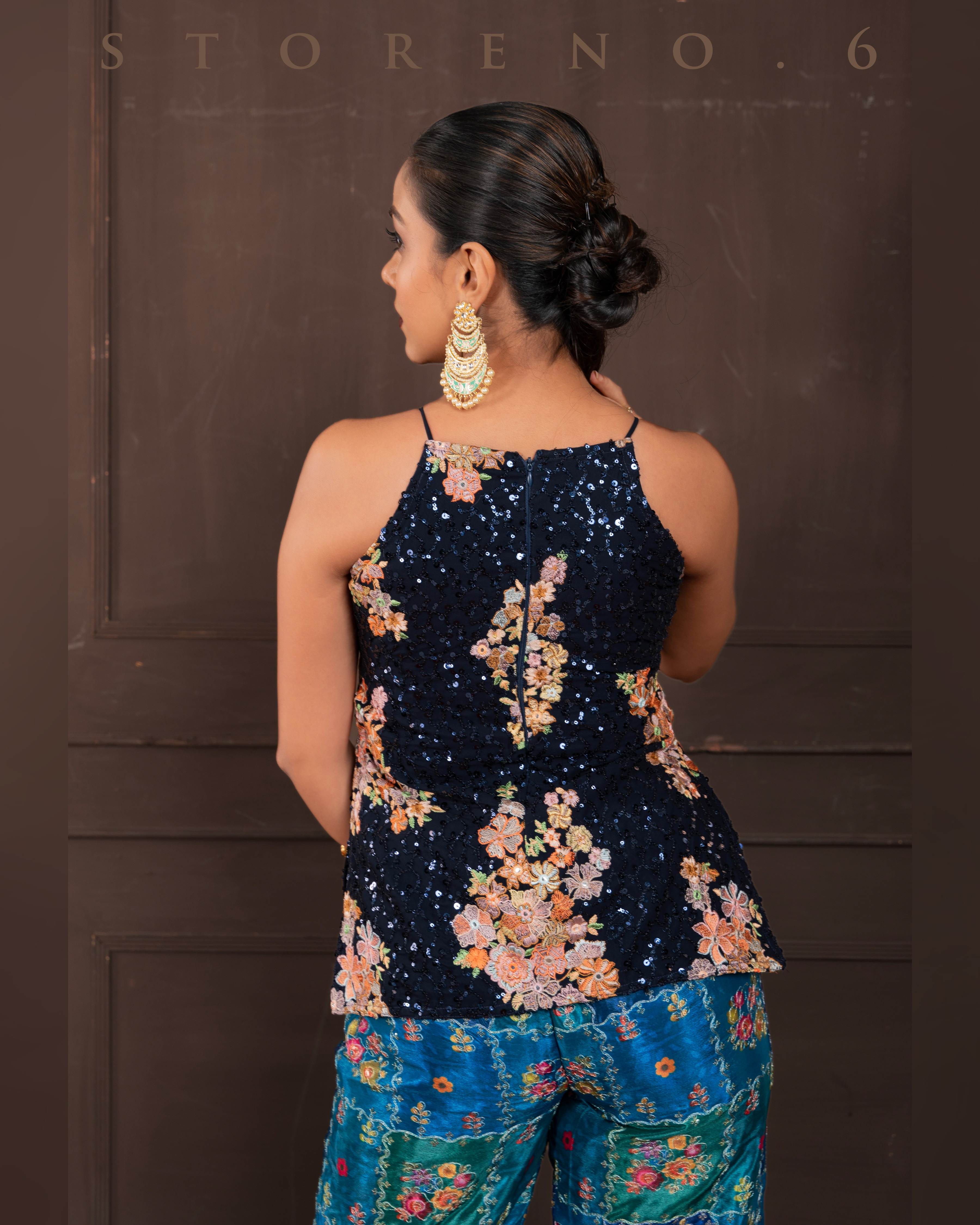PRUSSIAN PARADISE KURTI AND SHARARA SET