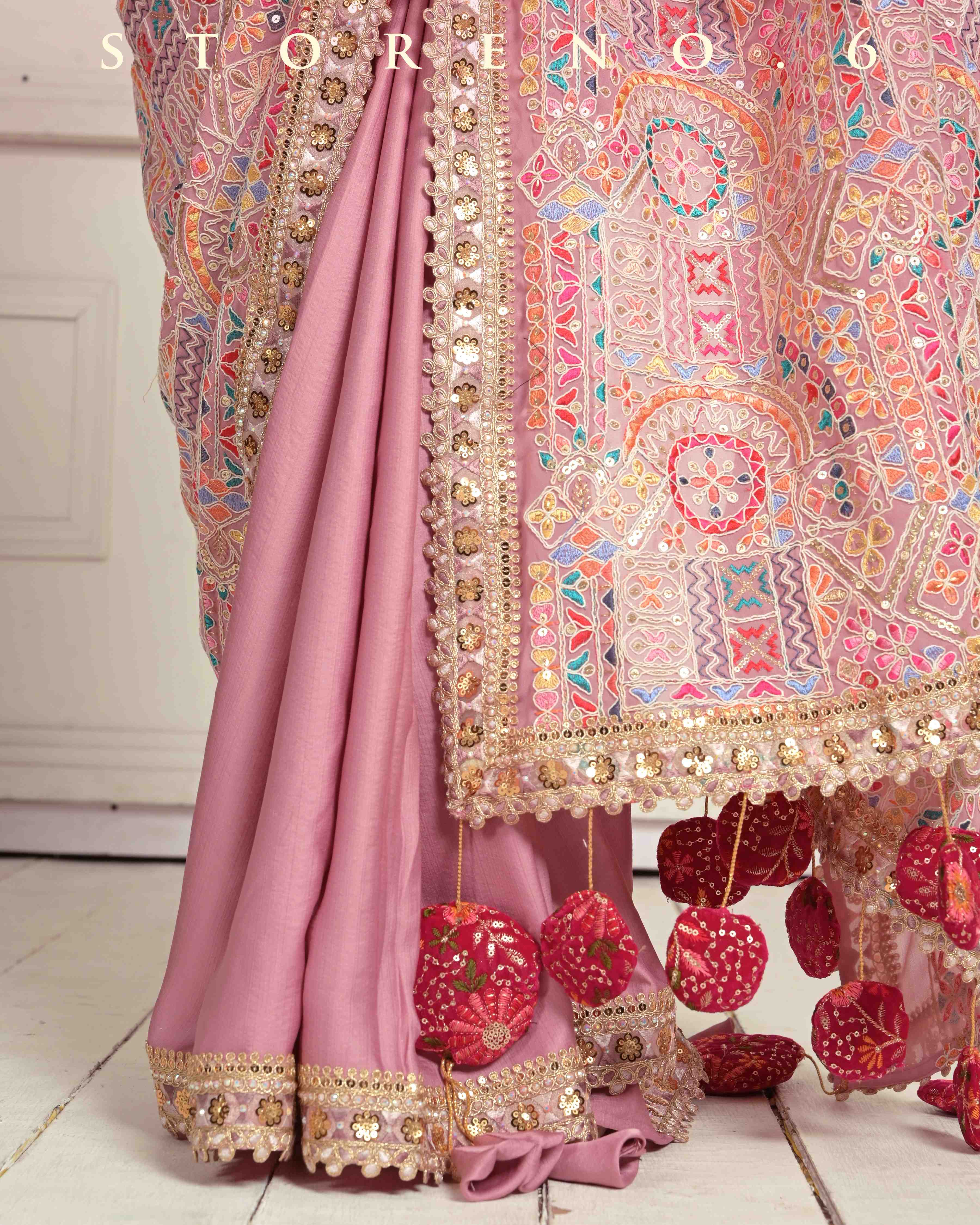 FROSTED FLAMINGO SAREE WITH FUCHSIA FUSION FOXY BLOUSE