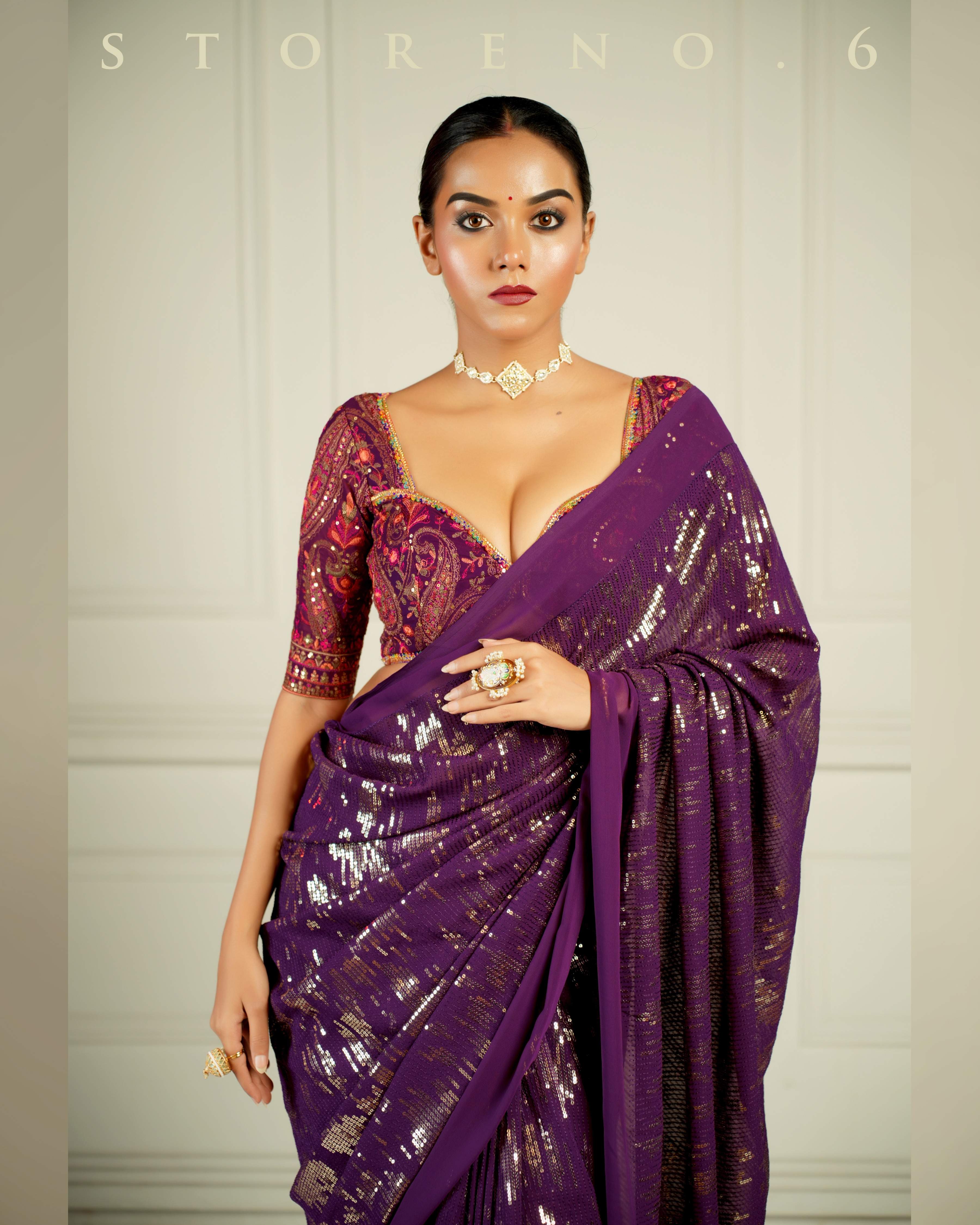 BLACKBERRY BOURBON COCKTAIL SAREE WITH CHAHAT-E-GEHRA BLOUSE