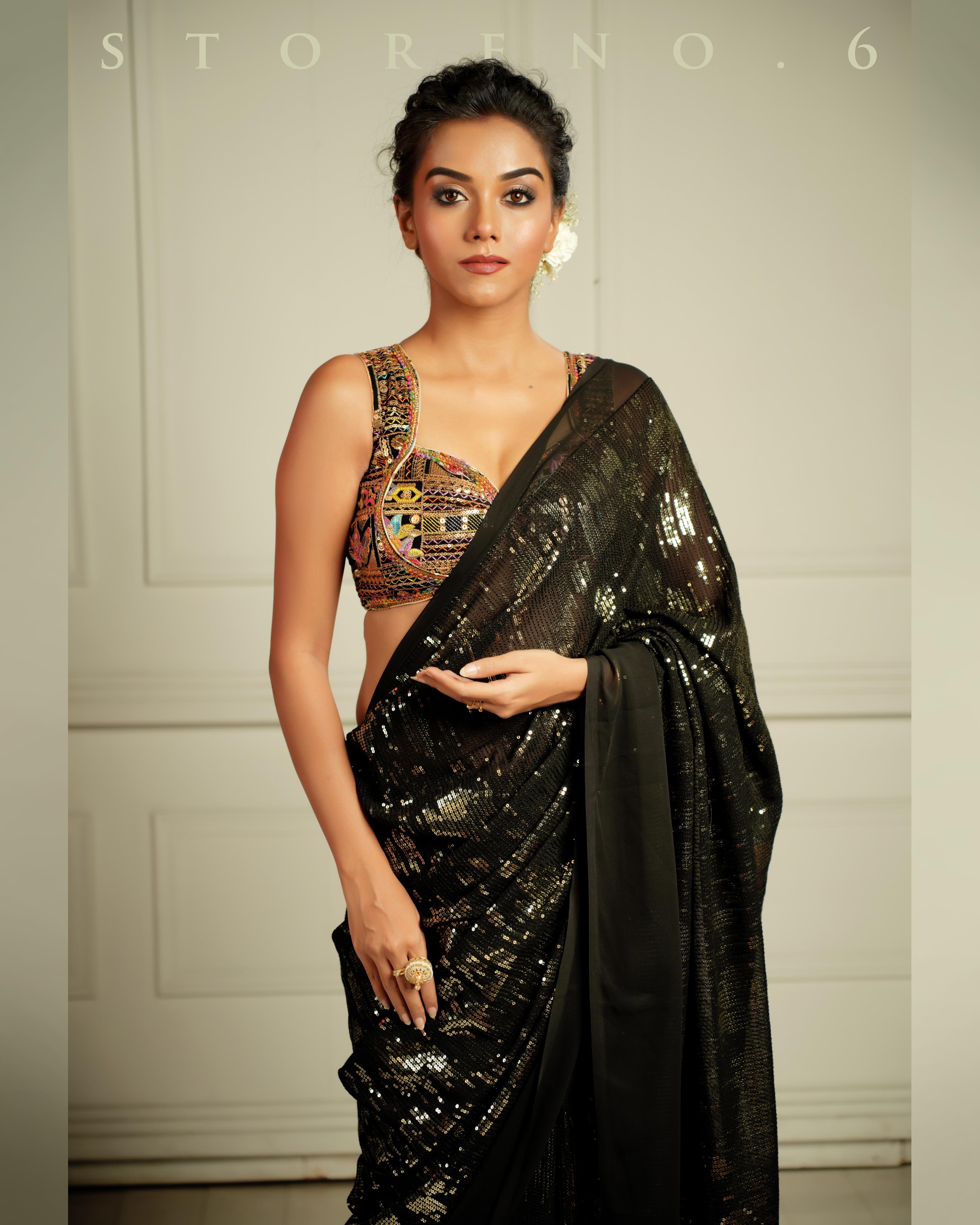 BLACK WIDOW COCKTAIL SAREE WITH SASS OF BLACK BLOUSE