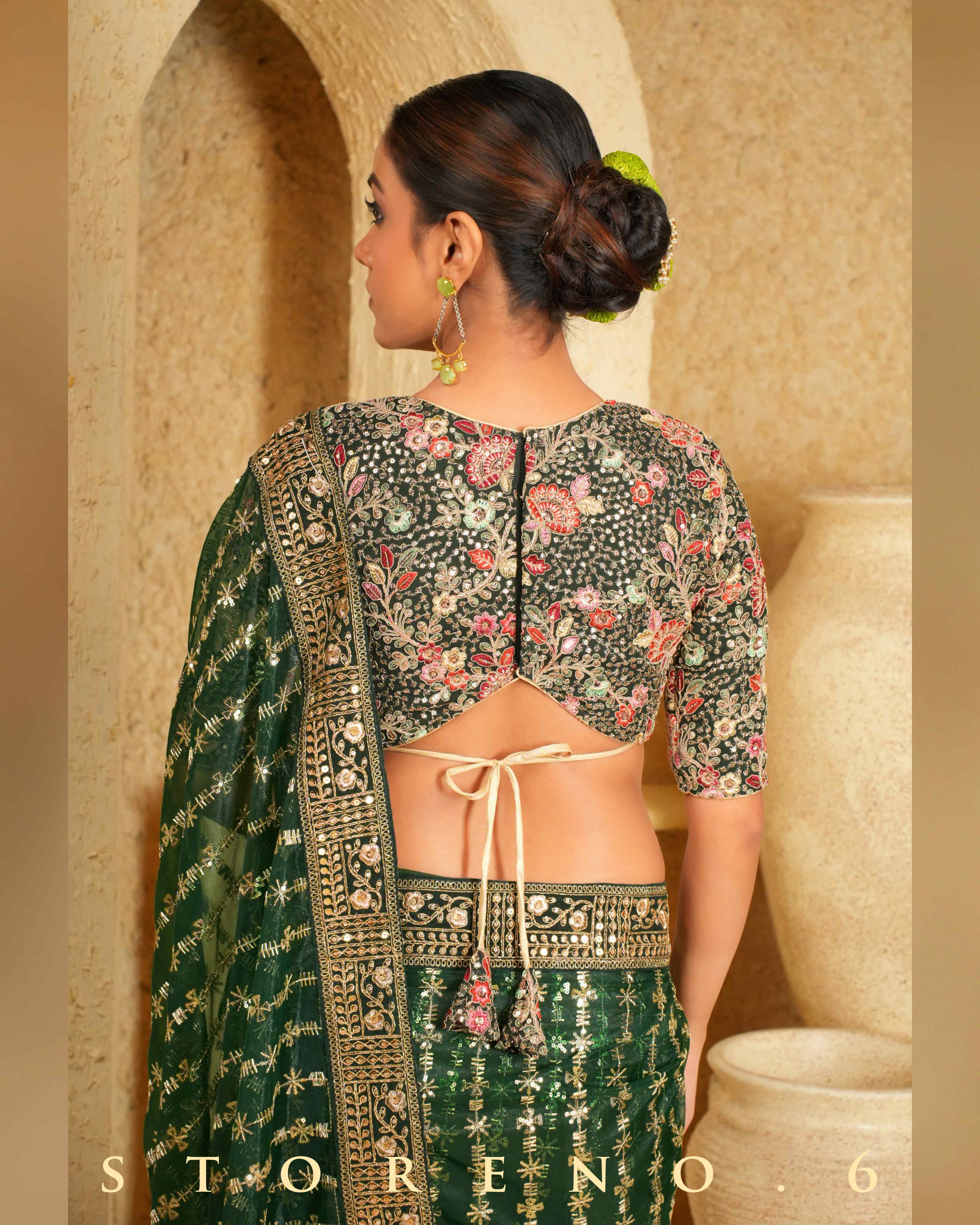 EVERGREEN EDGE SAREE WITH PINE PARADISE BLOUSE