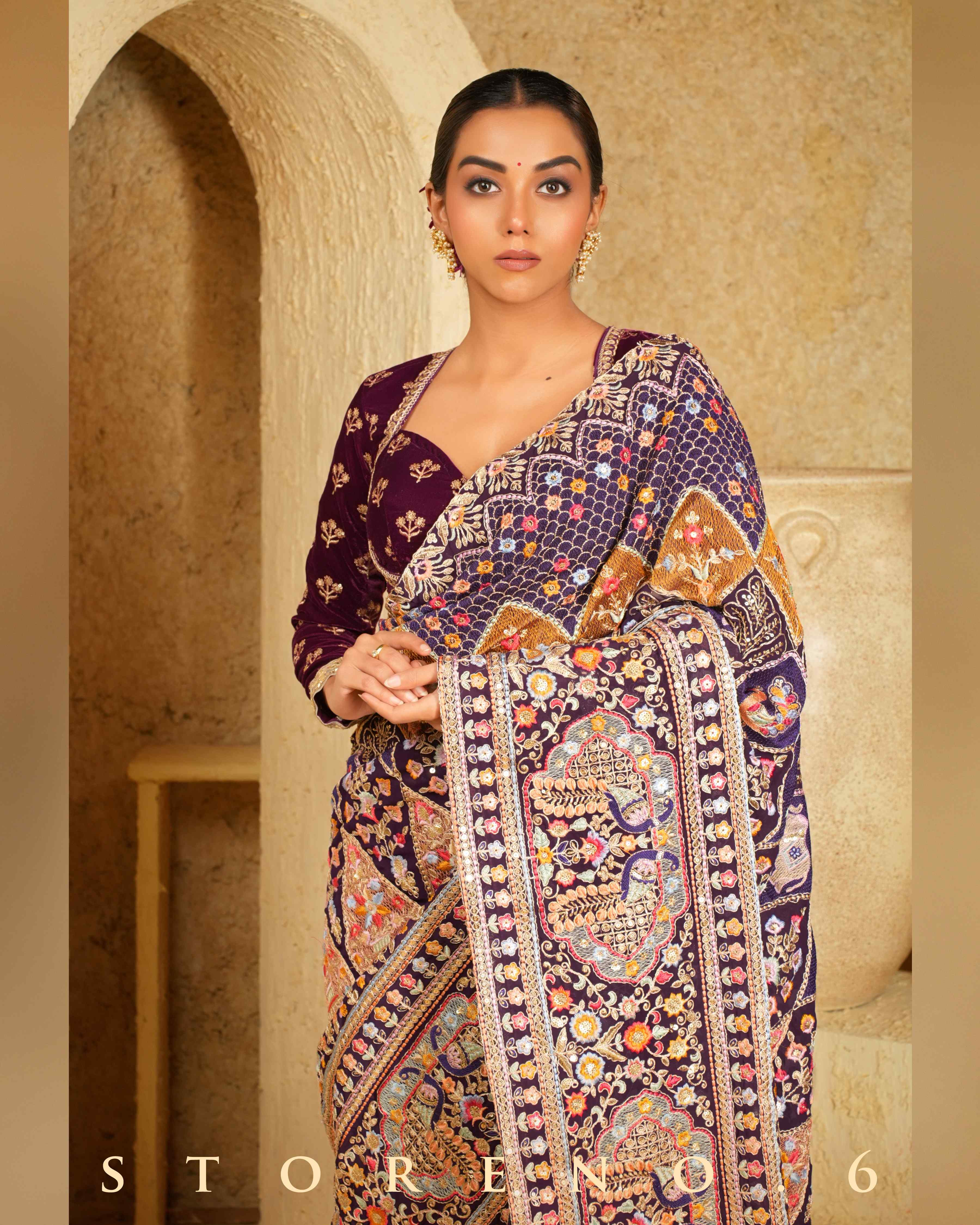ORCHID OPERA SAREE WITH WINE WHIMSY BLOUSE