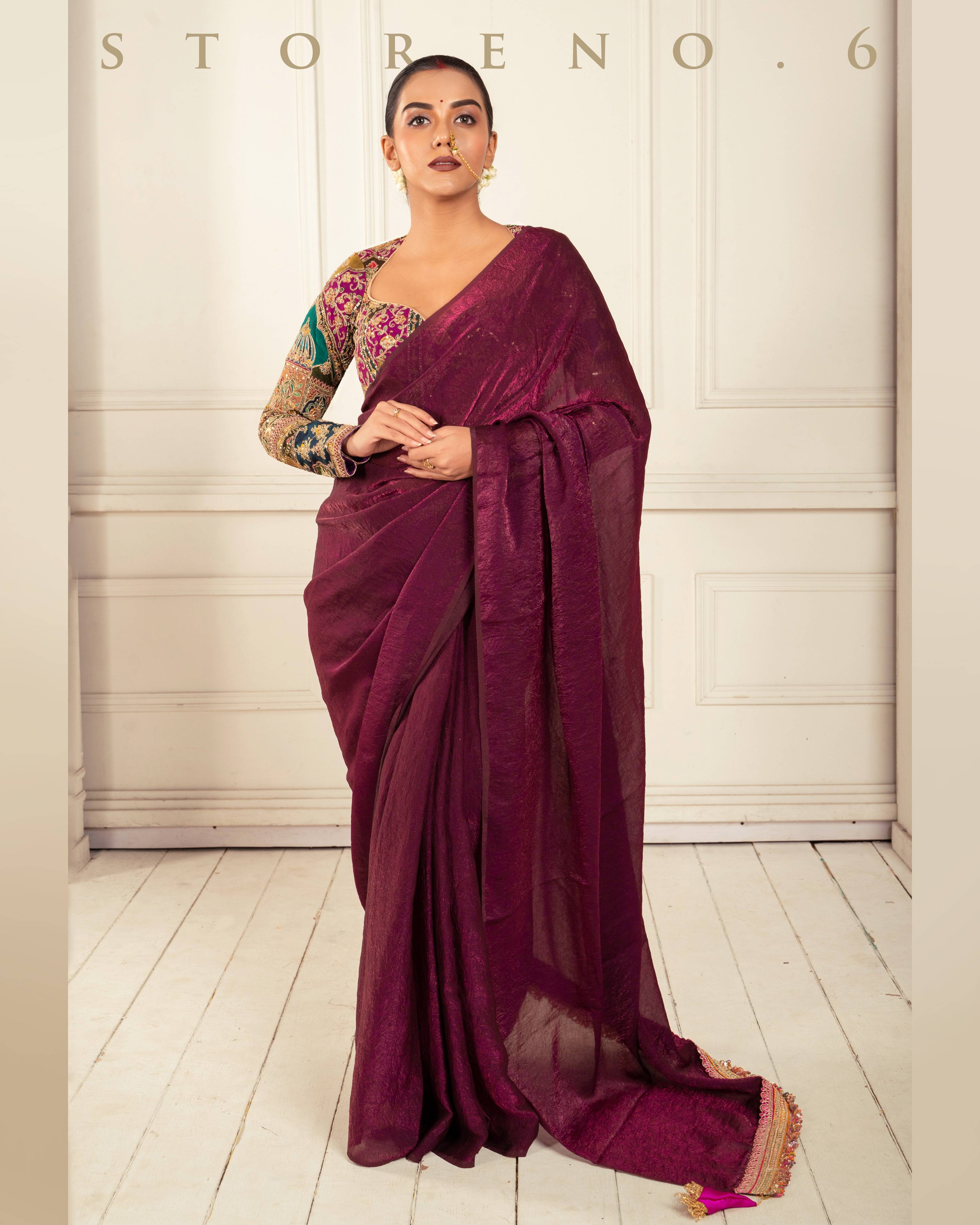 MIDNIGHT MAHOGANY SAREE WITH COUTURE CHARM BLOUSE
