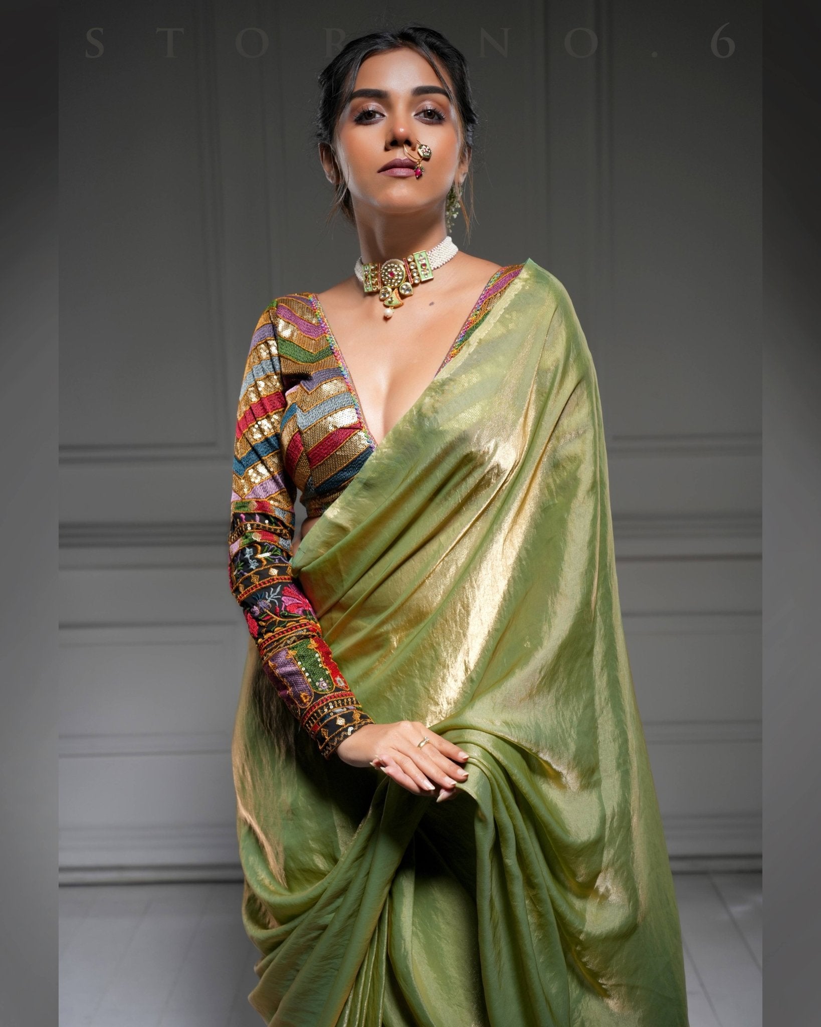 MEADOW WHISPER SAREE WITH BEBAAK SIAH BLOUSE