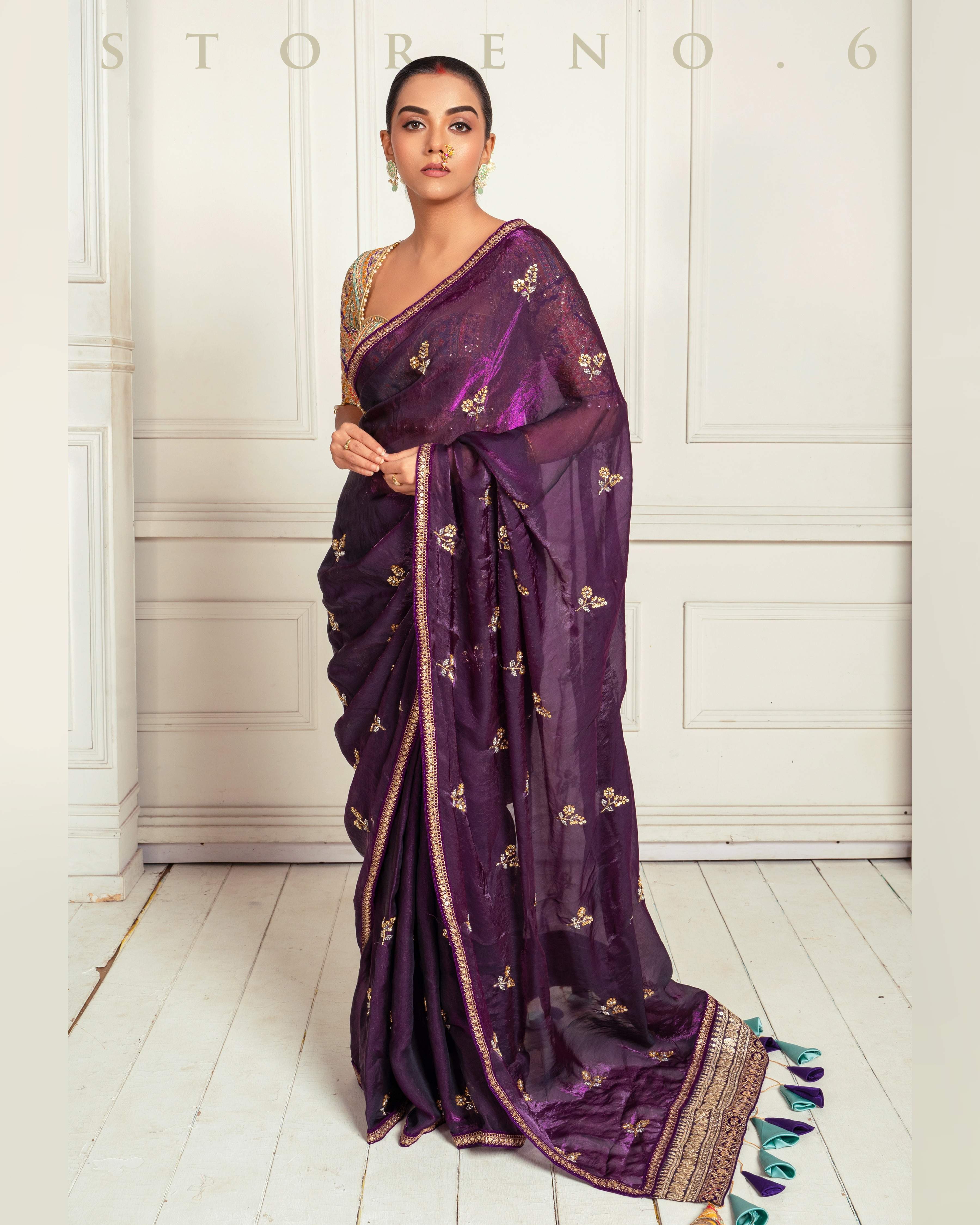 RAISIN RITZY SEQUEL SAREE WITH TEAL TREASURE BLOUSE