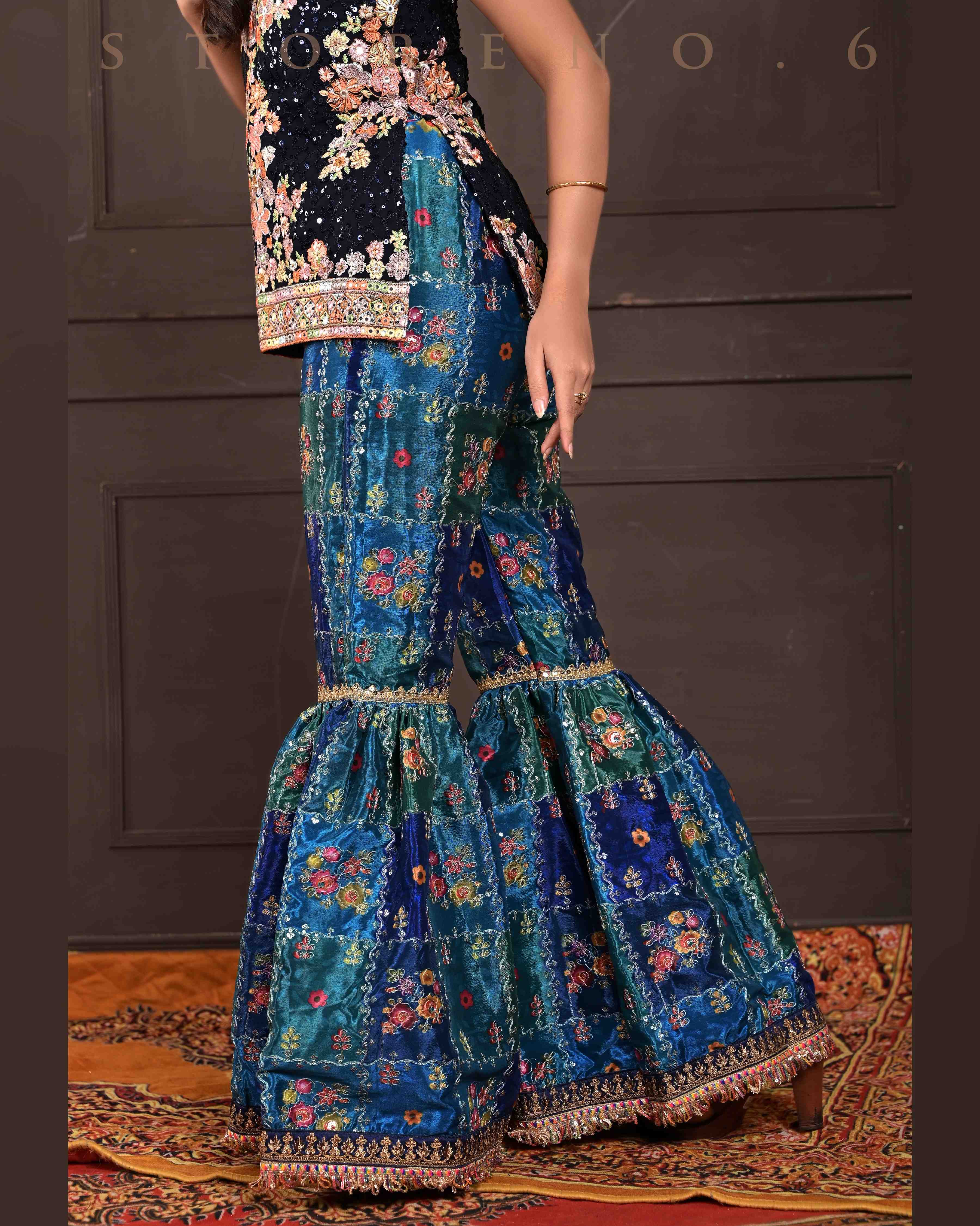 PRUSSIAN PARADISE KURTI AND SHARARA SET
