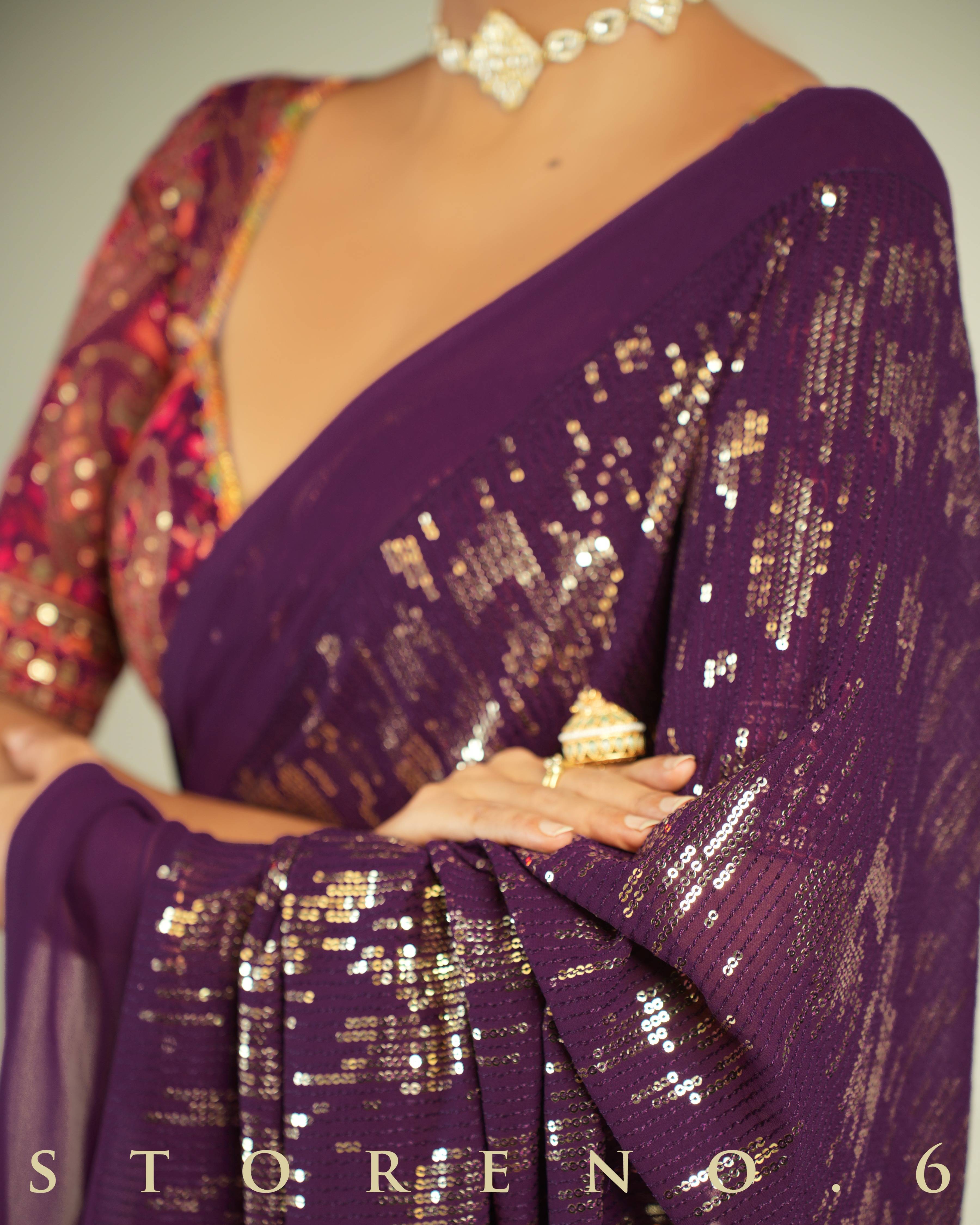 BLACKBERRY BOURBON COCKTAIL SAREE WITH CHAHAT-E-GEHRA BLOUSE