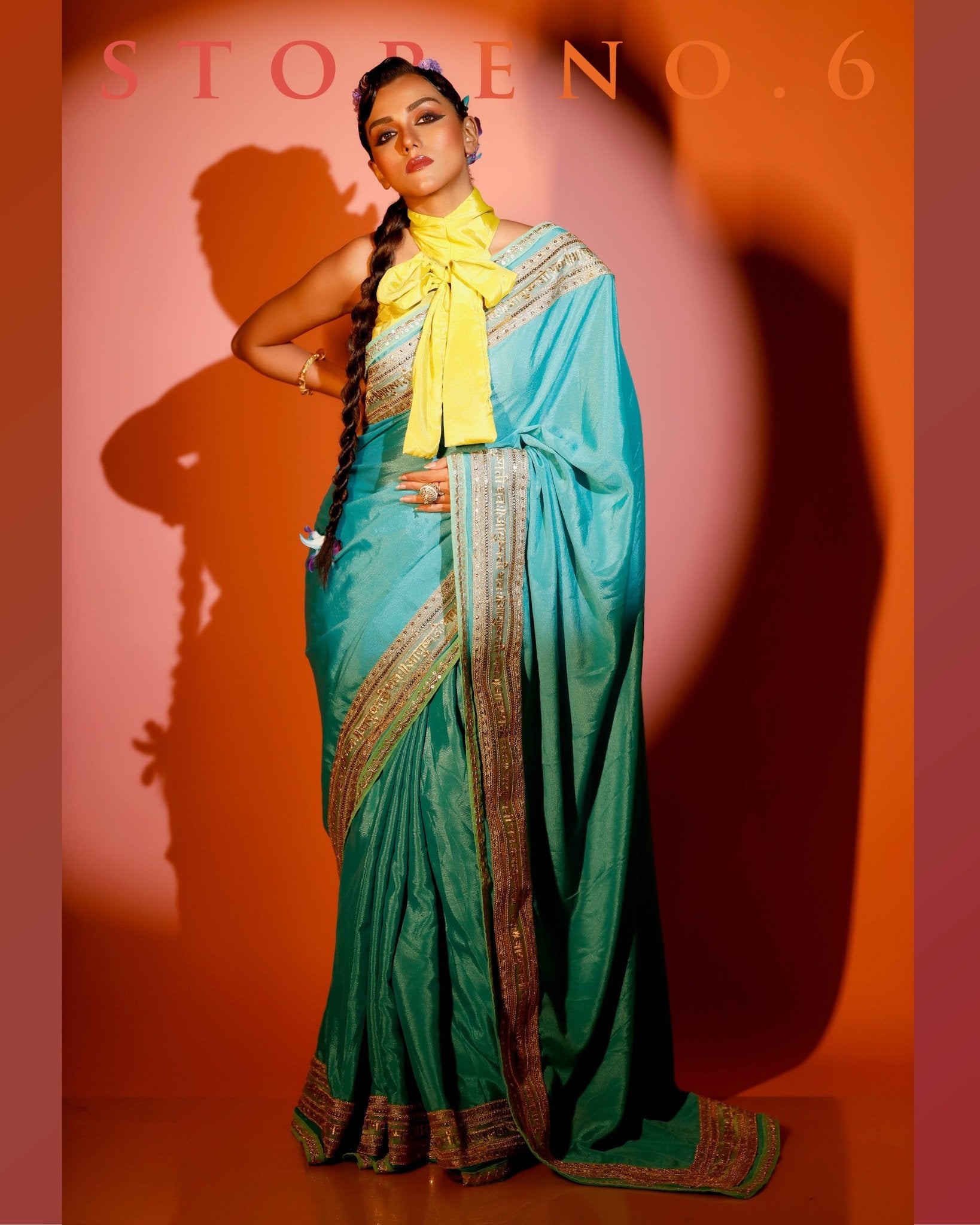 TIMELESS TURQUOISE READY-TO-WEAR SAREE AND BLOUSE SET