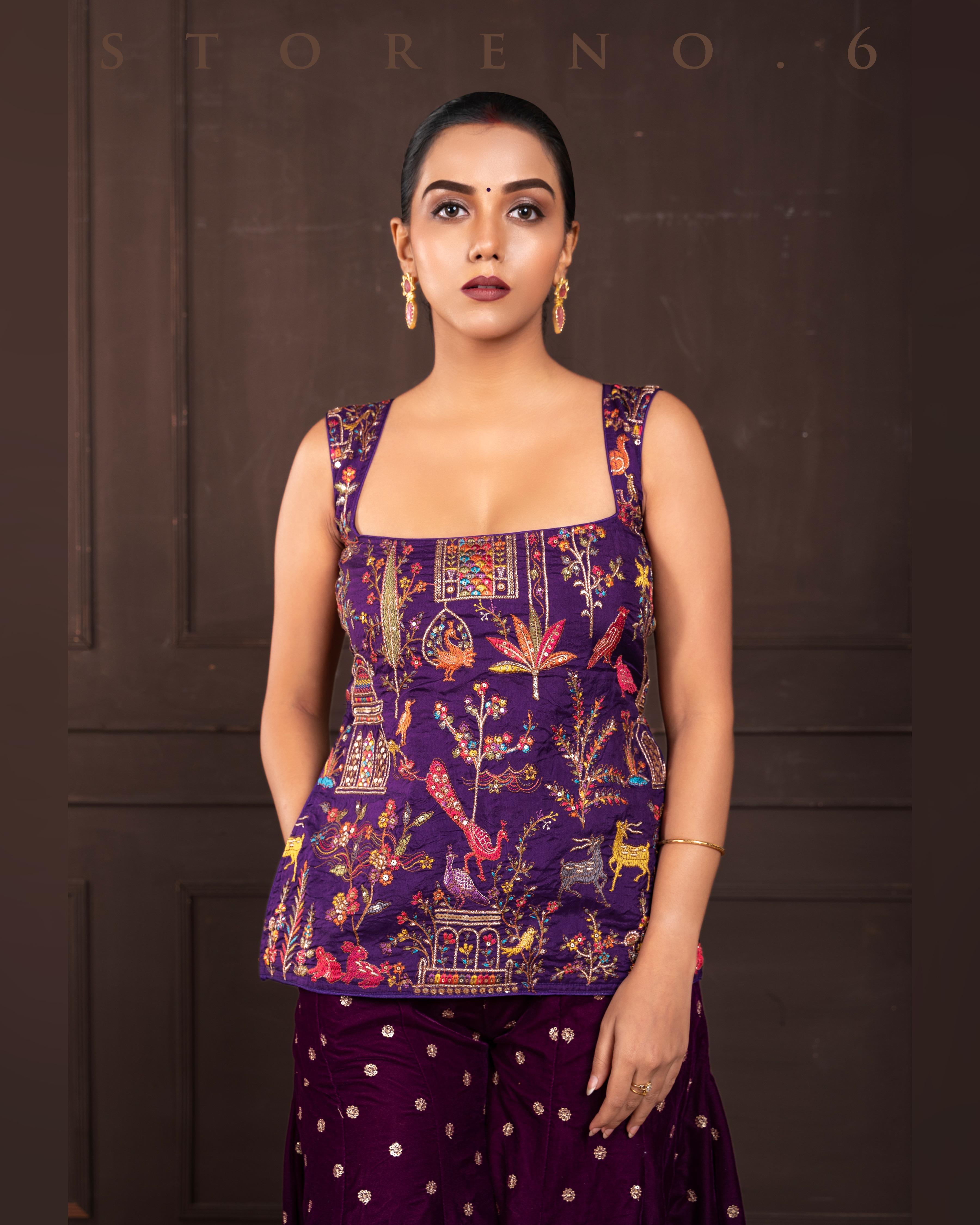 PLUM POISE KURTI AND SHARARA SET