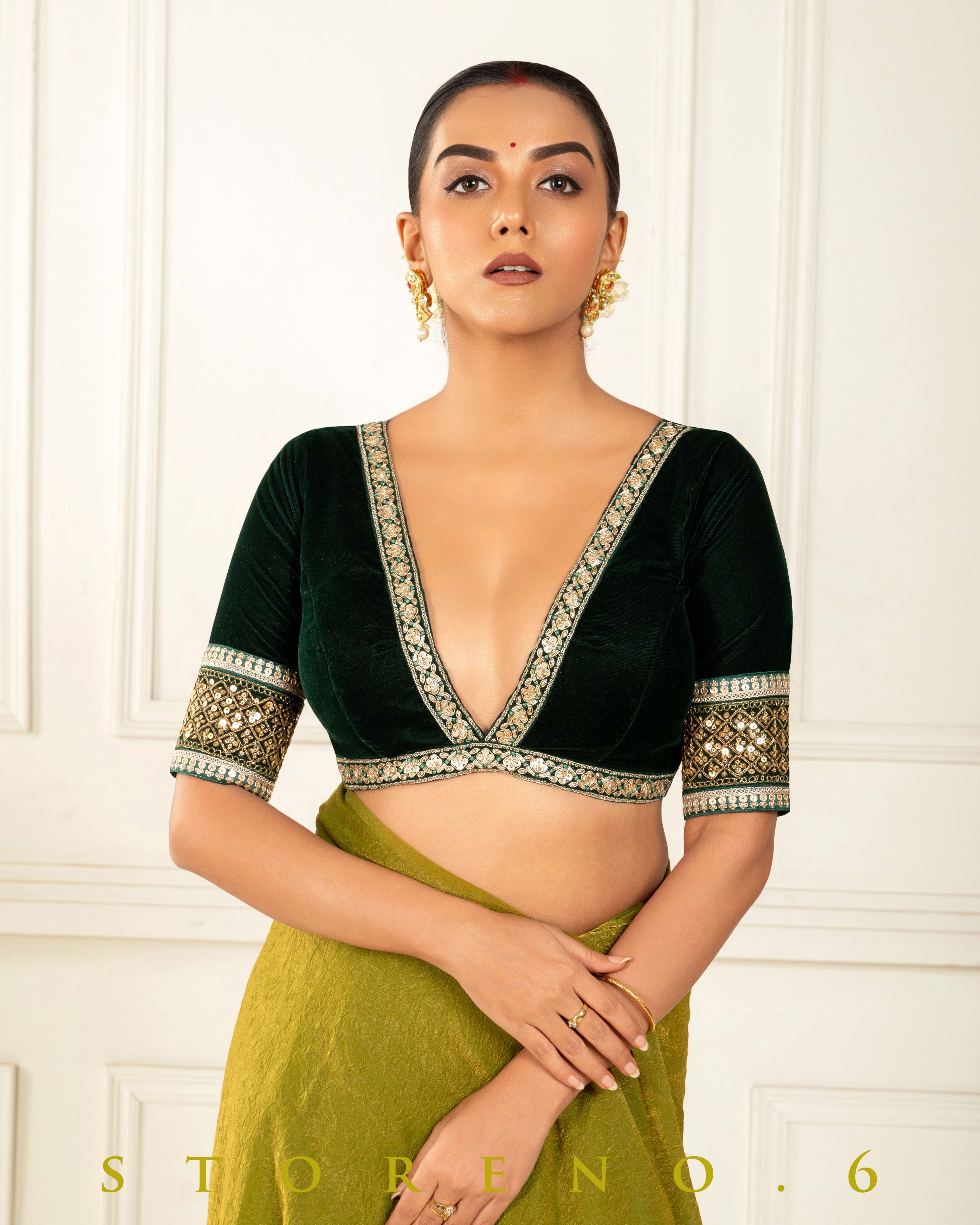 CELEBRITY CHIC SAREE WITH FOREST FIESTA BLOUSE