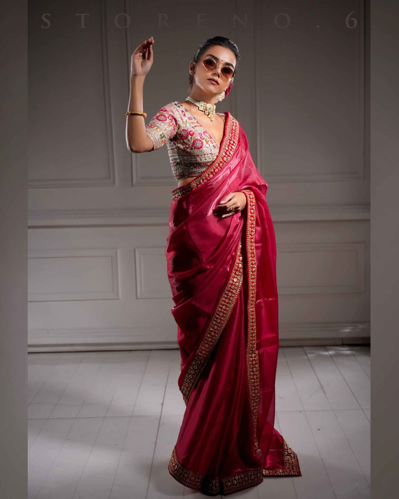NOOR-E-SURKH SAREE WITH GUL KAARI SURMAI BLOUSE