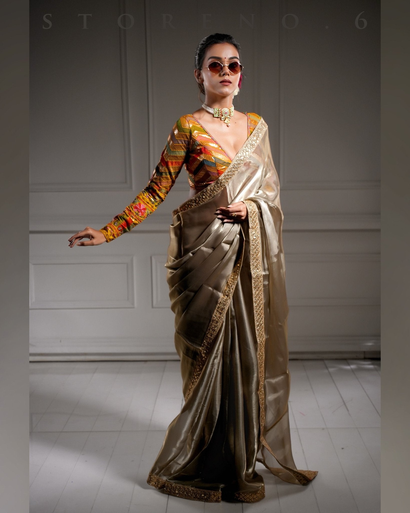 NOOR-E-SONA-Y SAREE WITH BEBAAK ZARD BLOUSE
