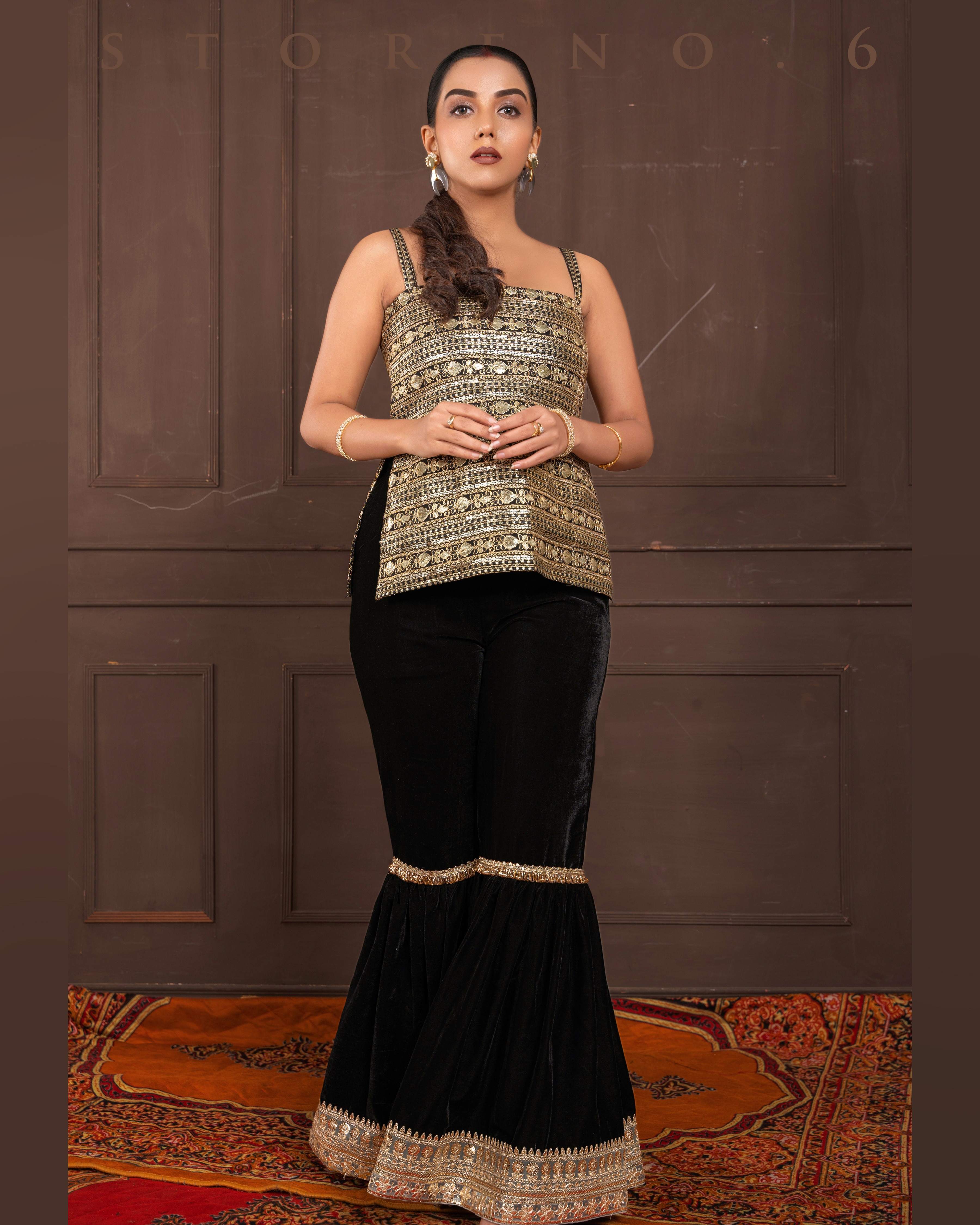 MIDNIGHT MARVEL KURTI AND SHARARA SET
