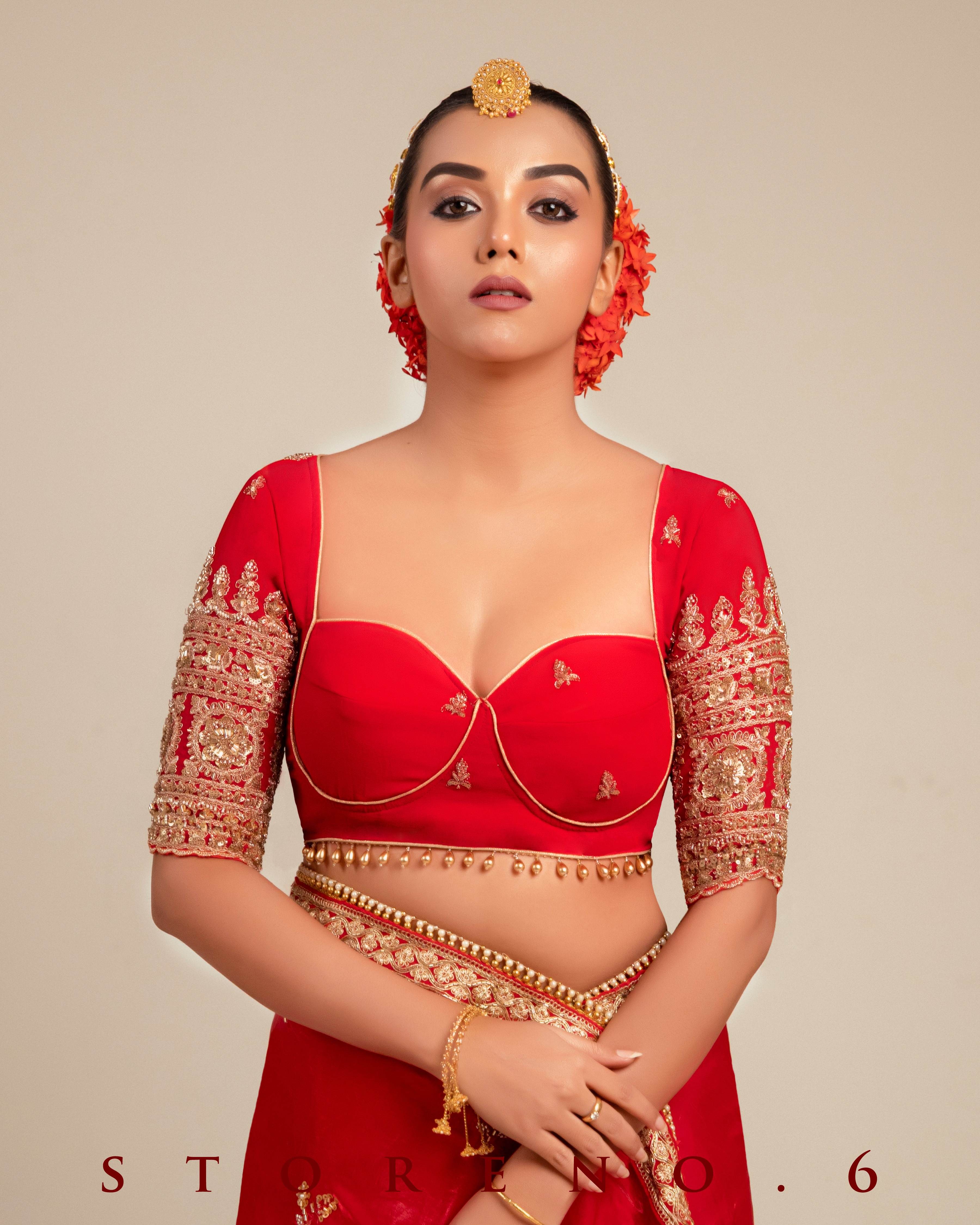 CRIMSON CAROUSAL SAREE WITH MAGNETIC MUSE BLOUSE
