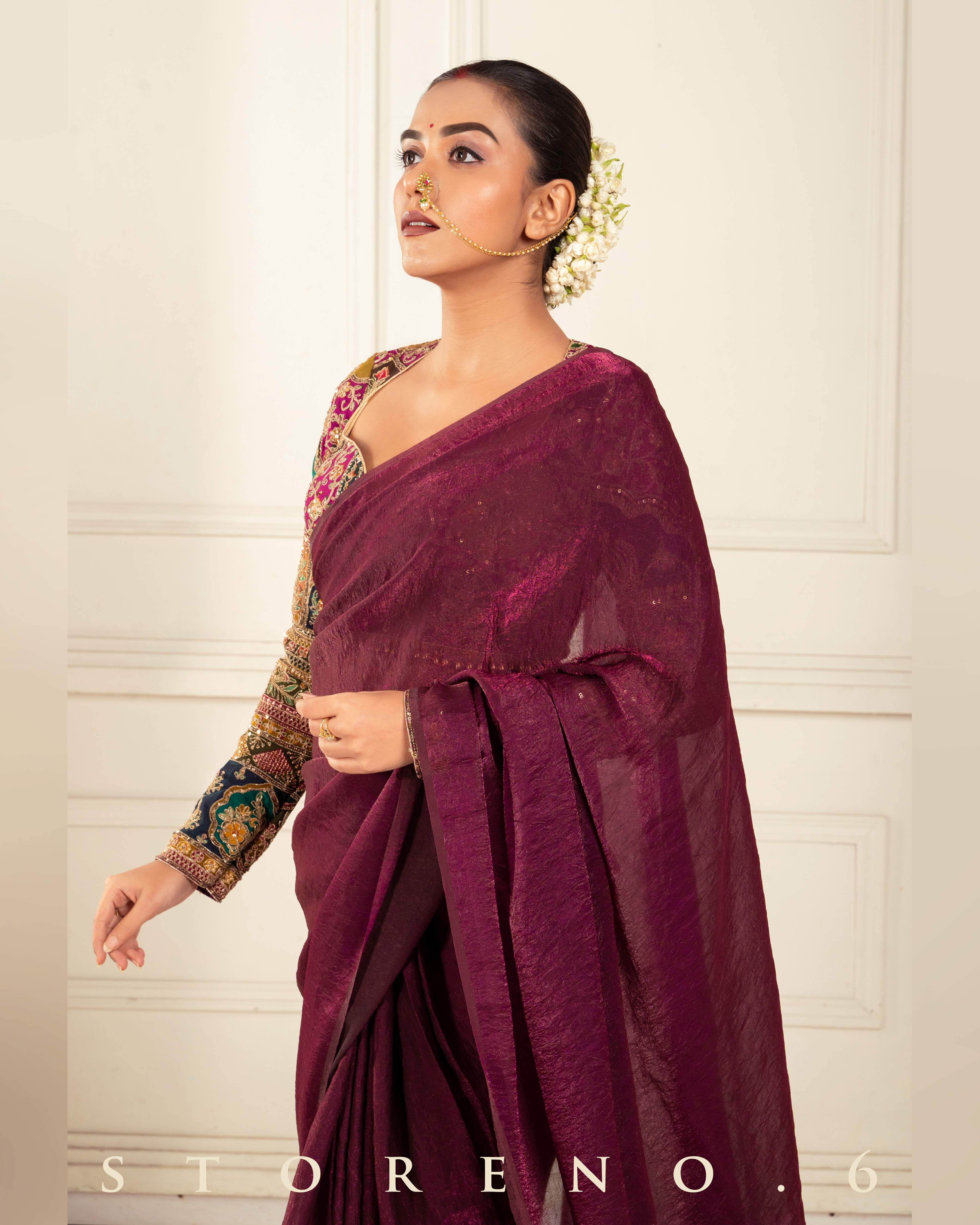 MIDNIGHT MAHOGANY SAREE WITH COUTURE CHARM BLOUSE