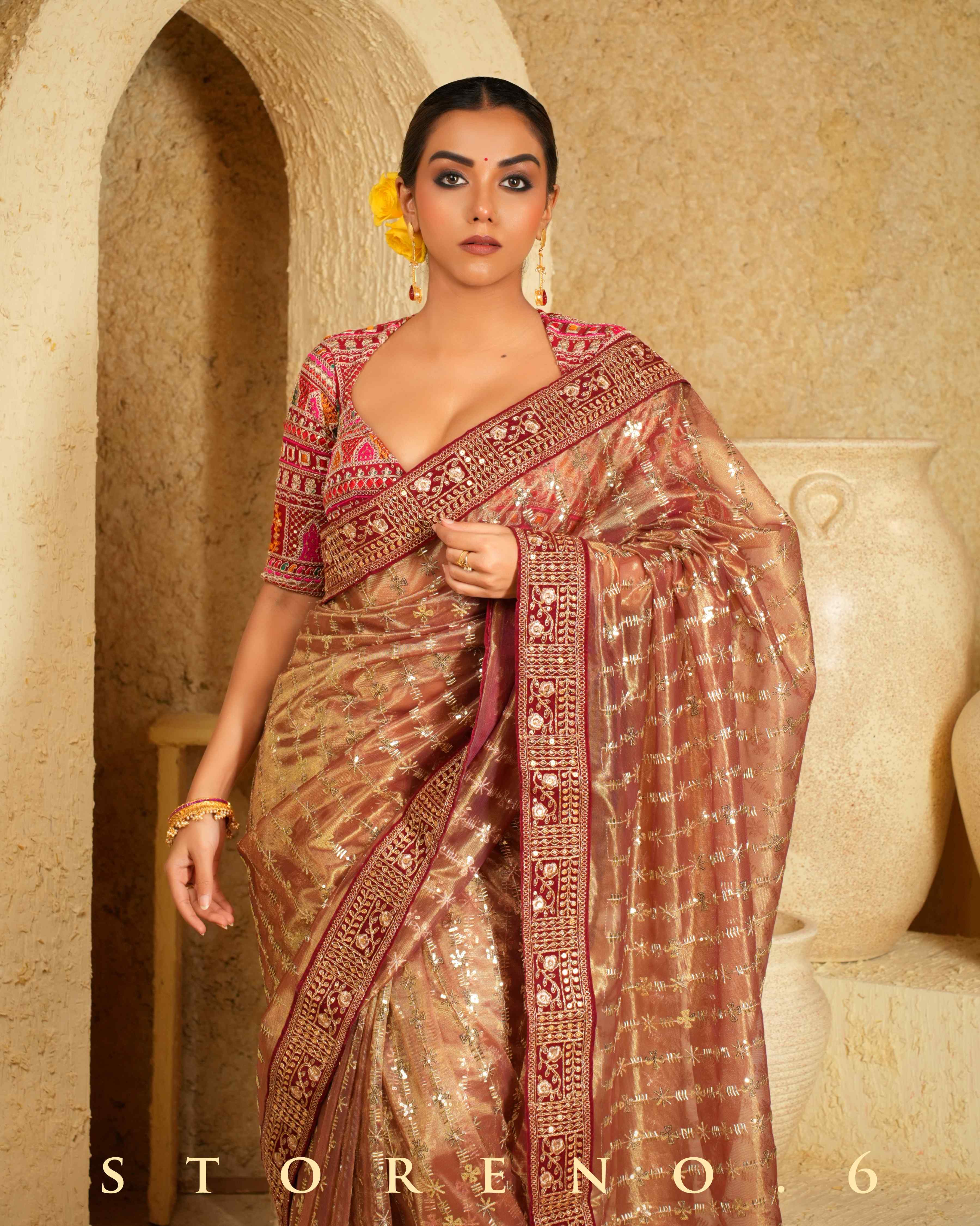 CINNAMON CHARM SAREE WITH SANGRIA SENSATION CLASSIC BLOUSE