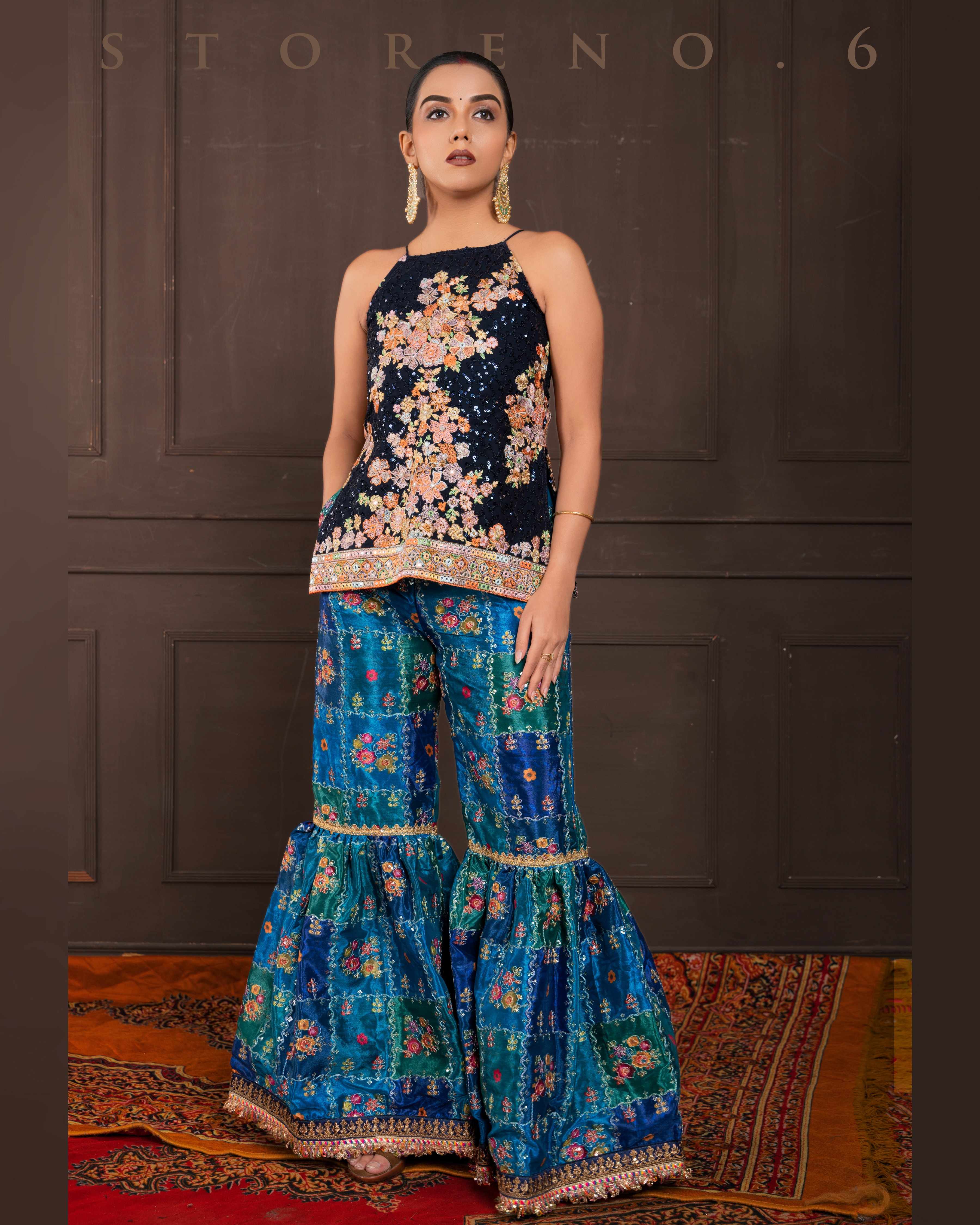 PRUSSIAN PARADISE KURTI AND SHARARA SET