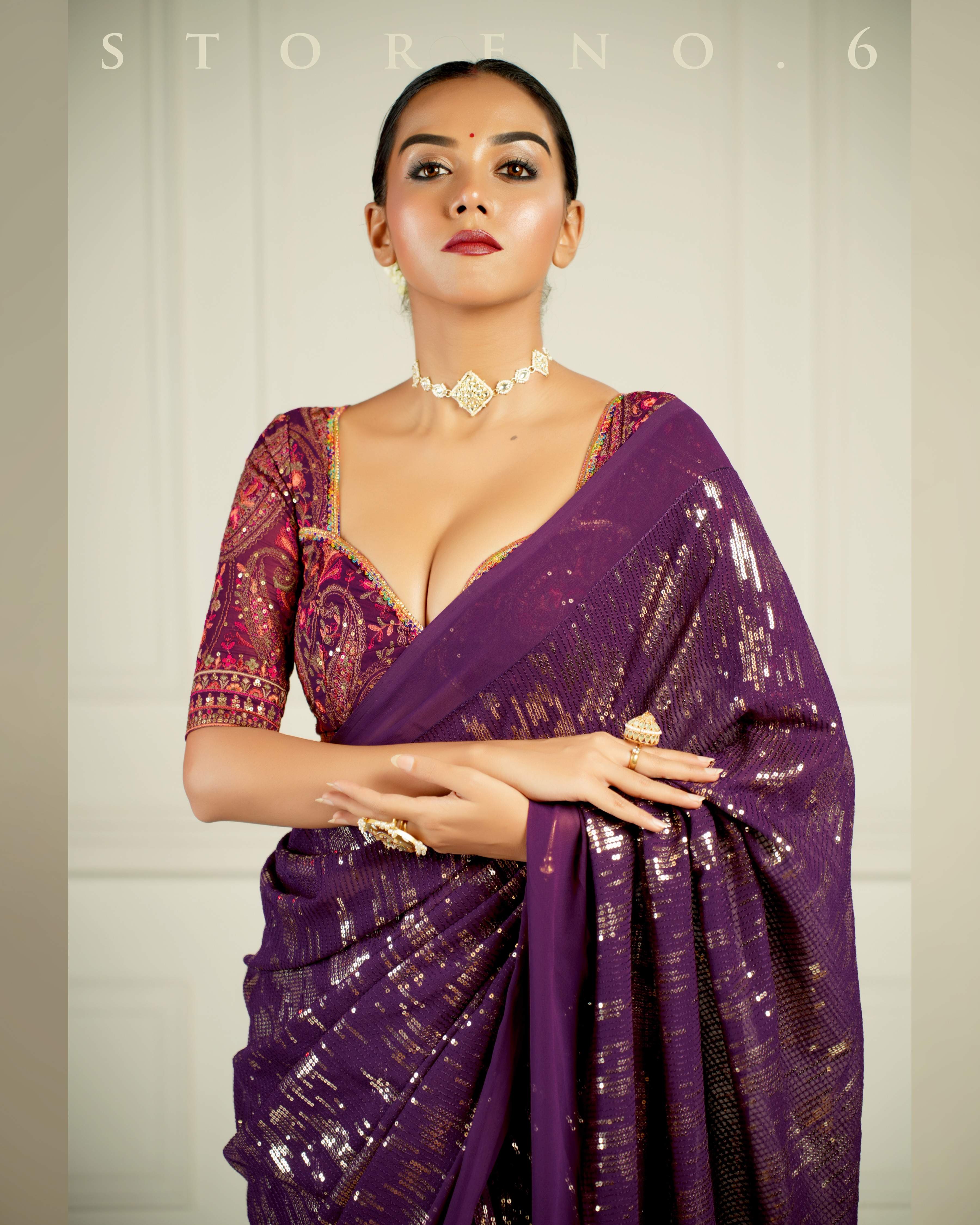 BLACKBERRY BOURBON COCKTAIL SAREE WITH CHAHAT-E-GEHRA BLOUSE