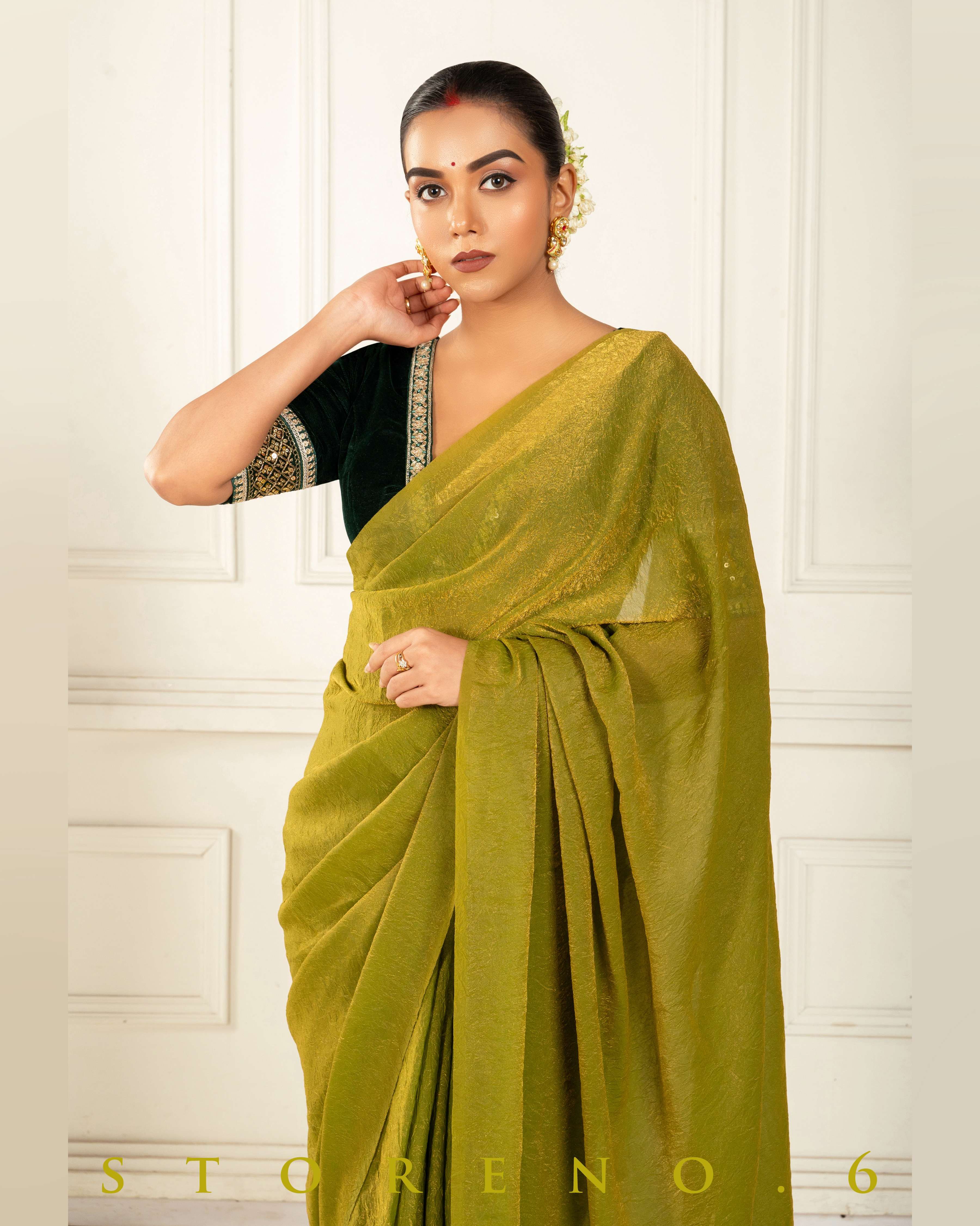 CELEBRITY CHIC SAREE WITH FOREST FIESTA BLOUSE