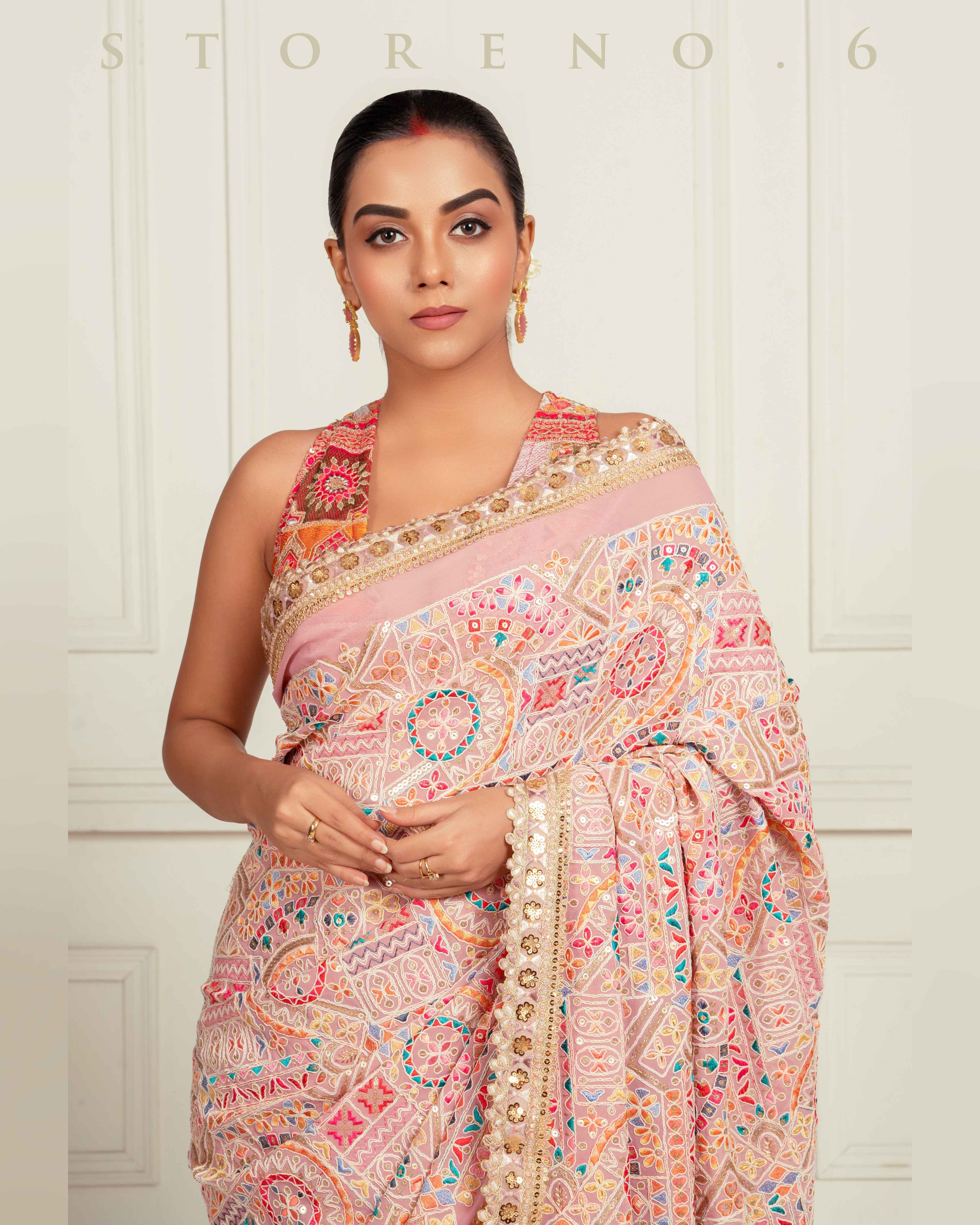 FROSTED FLAMINGO SAREE WITH FUCHSIA FUSION FOXY BLOUSE