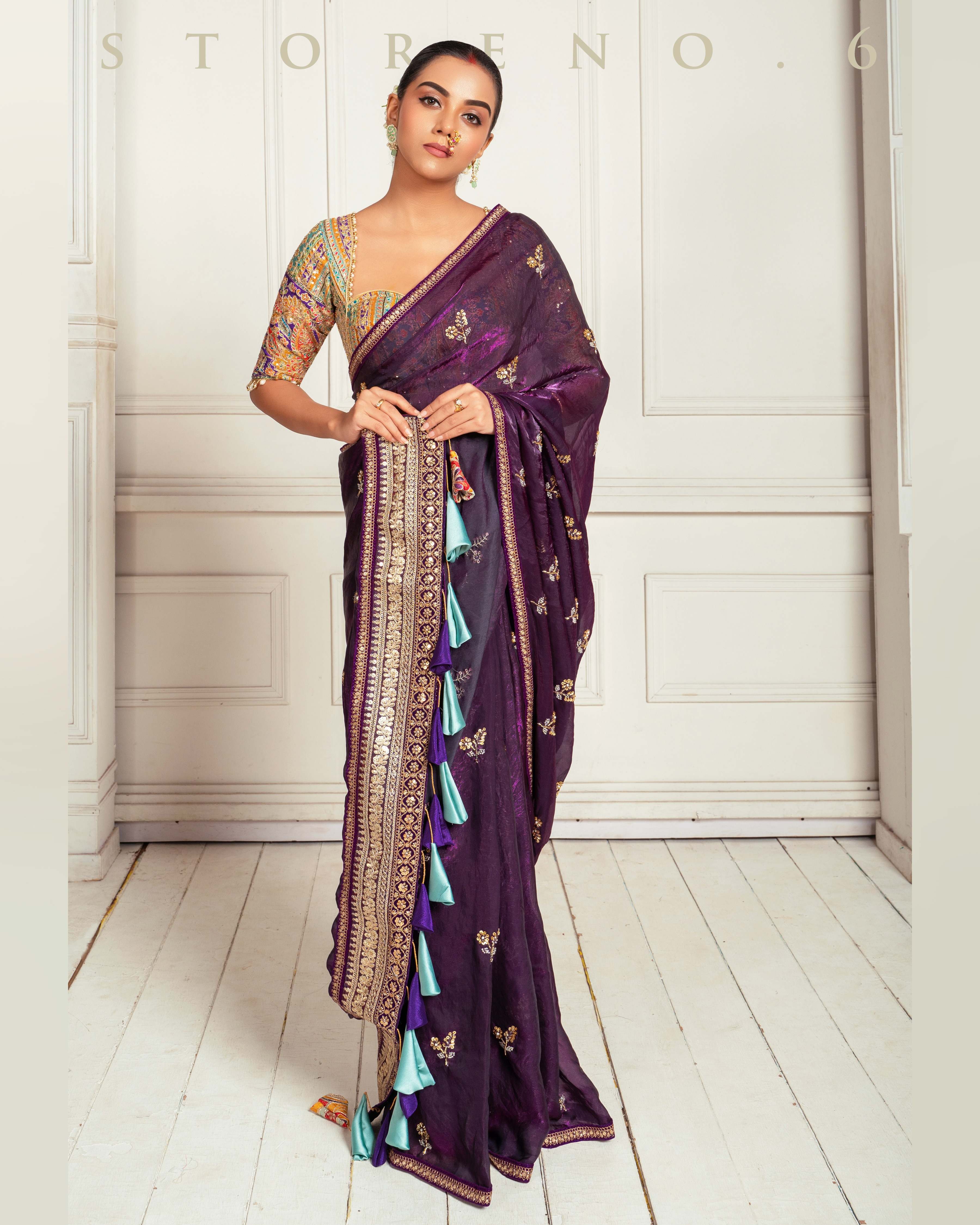 RAISIN RITZY SEQUEL SAREE WITH TEAL TREASURE BLOUSE