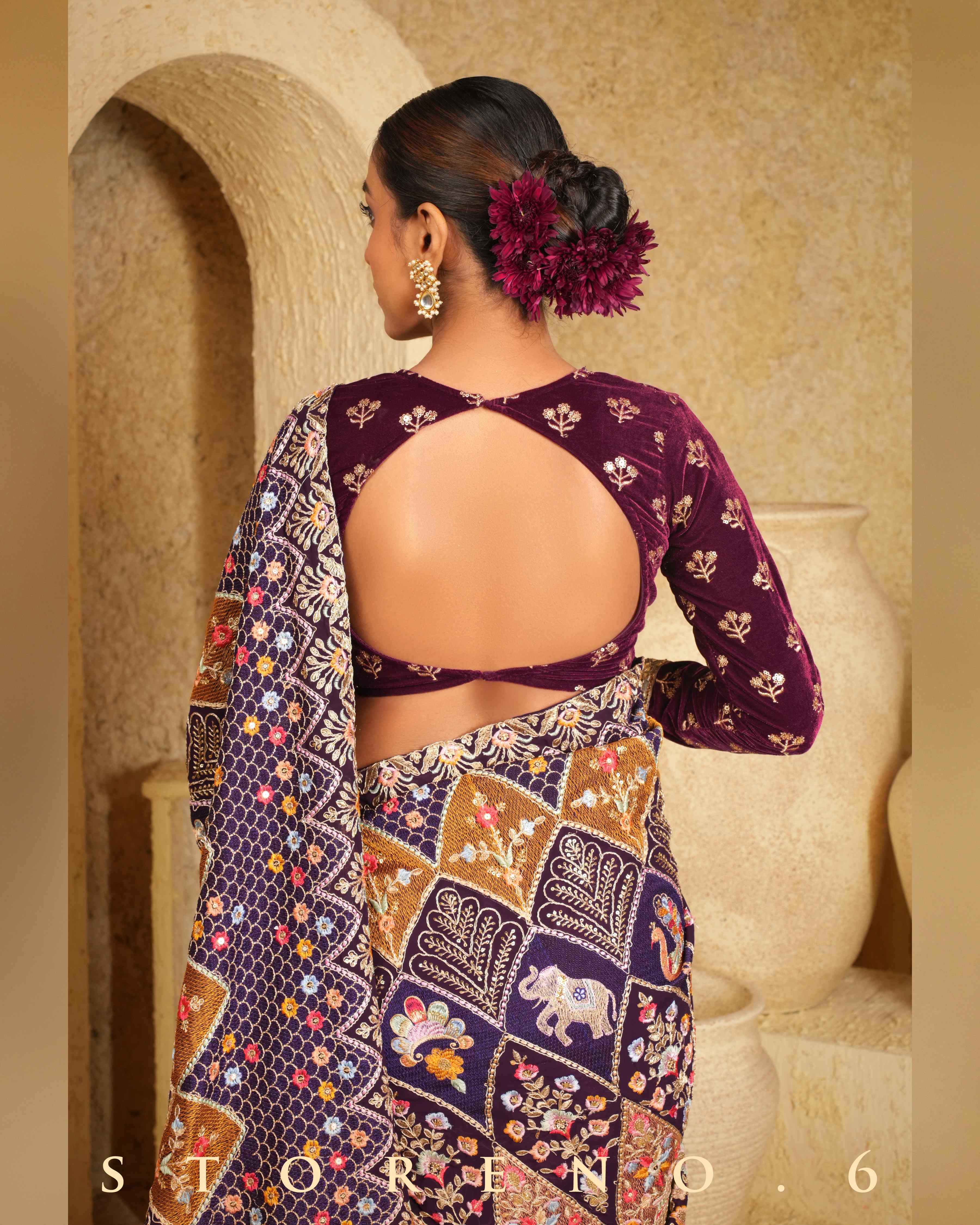 ORCHID OPERA SAREE WITH WINE WHIMSY BLOUSE