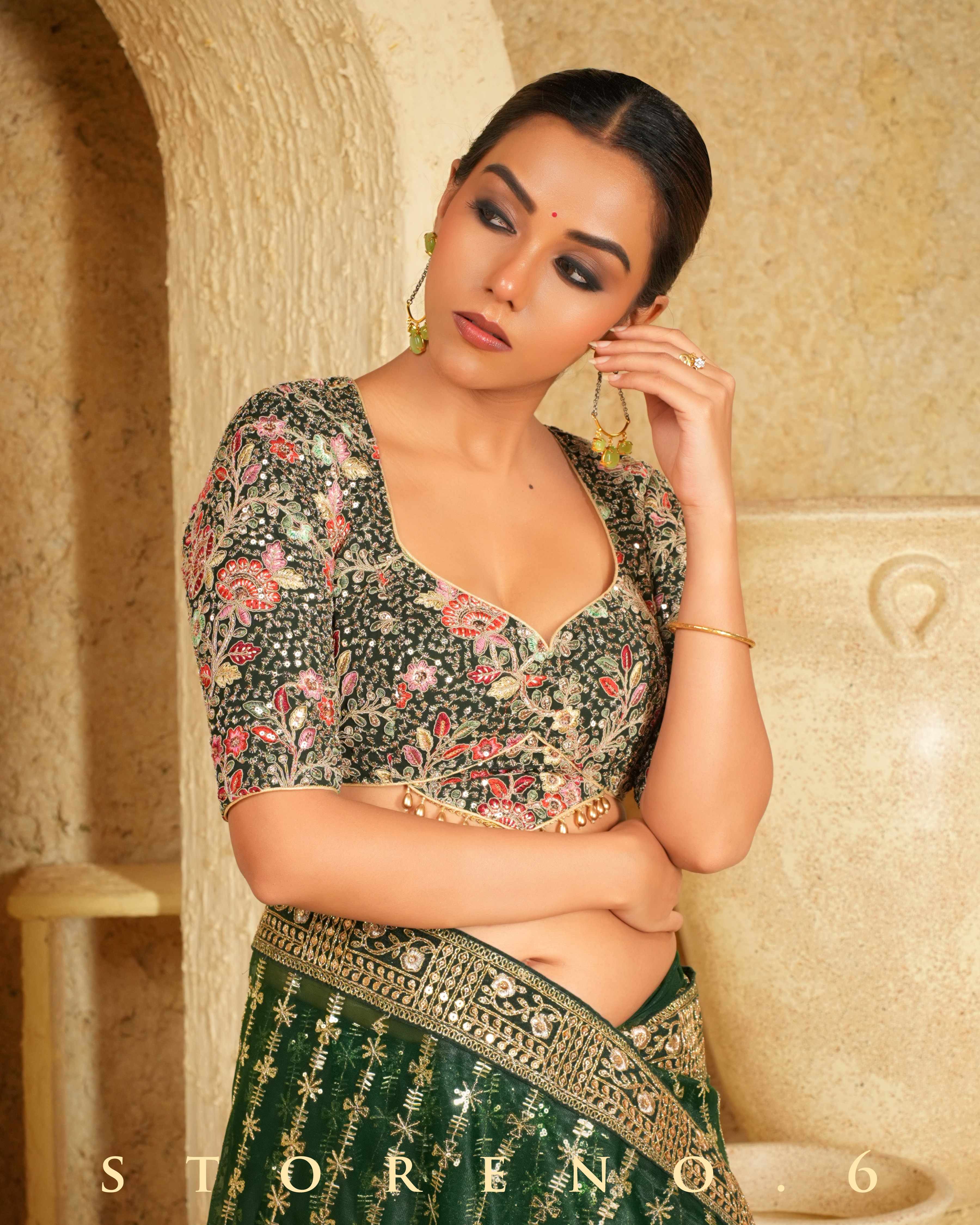 EVERGREEN EDGE SAREE WITH PINE PARADISE BLOUSE